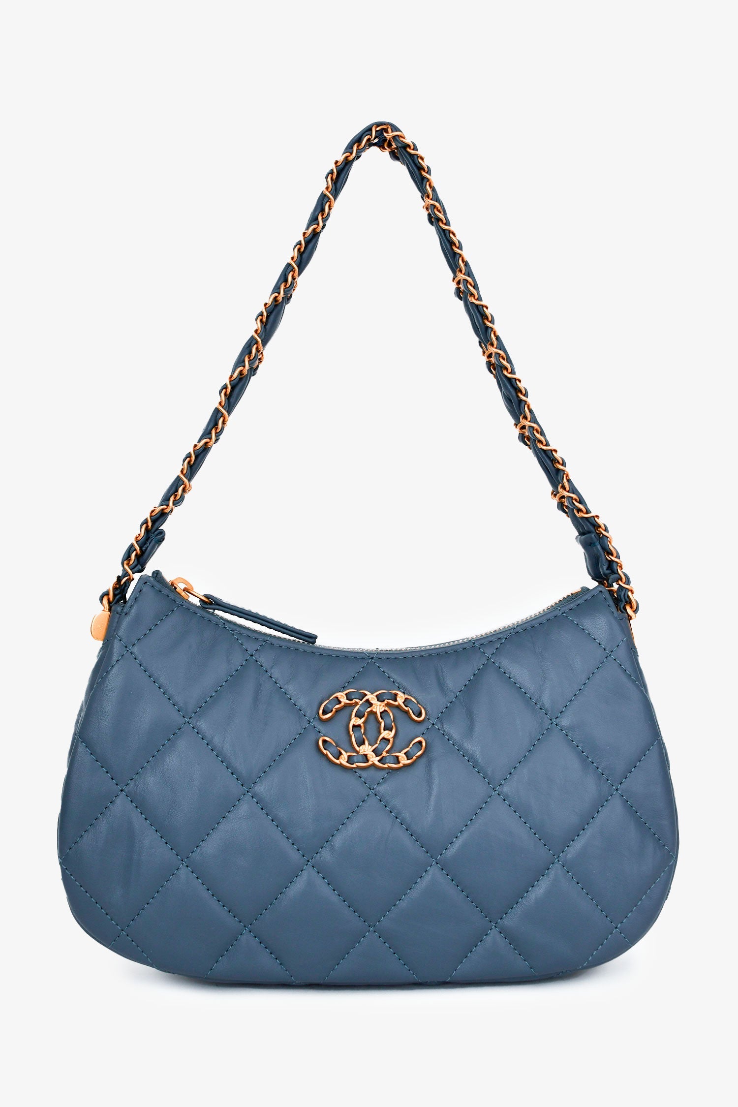 Pre-Loved Chanel™ Blue Aged Lambskin Leather Quilted Chanel 19 Clutch On Chain GHW