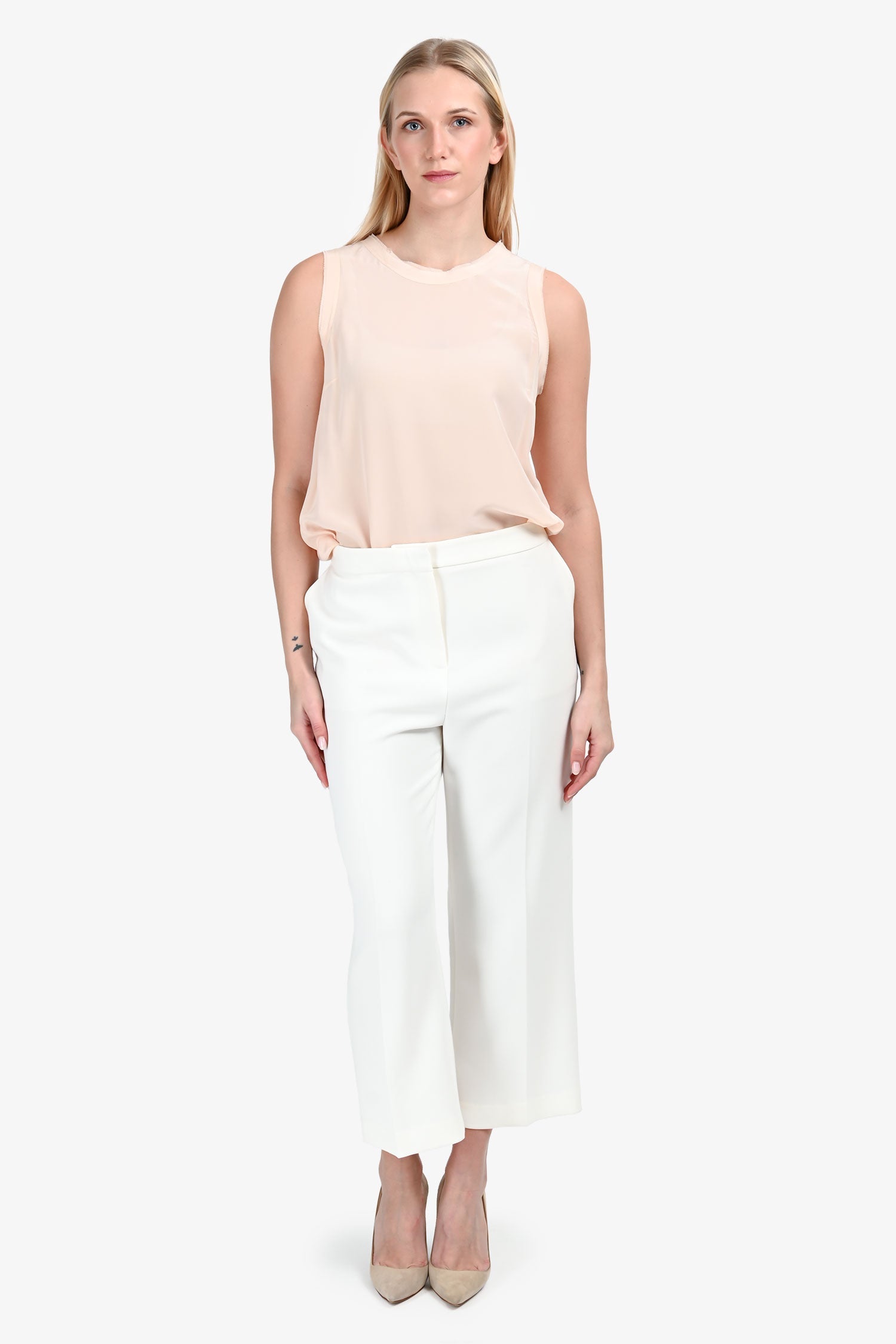 Judith & Charles Cream Straight Leg Trousers Size 8