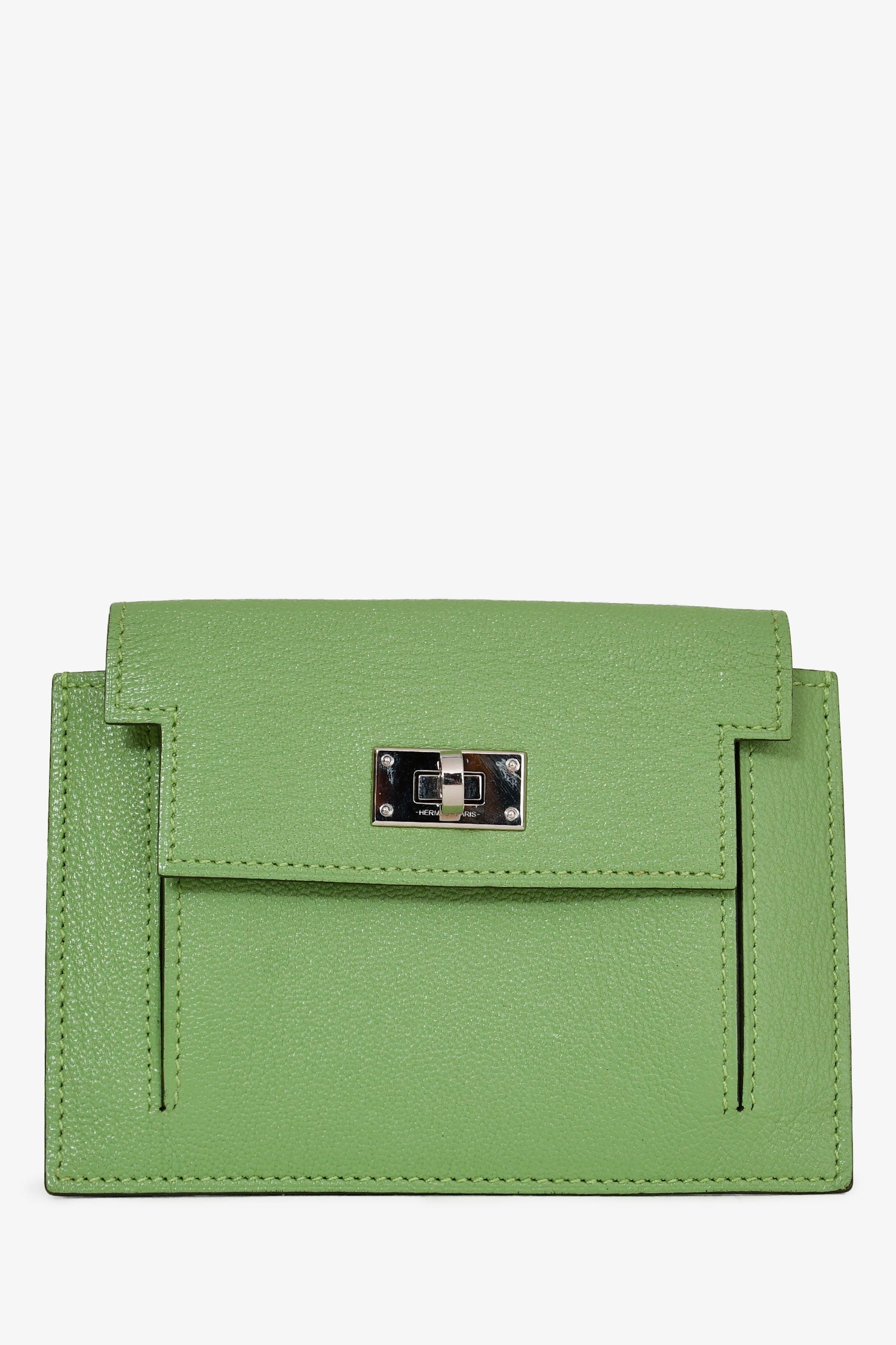 Hermès 2020 Locust Vert Chevre Leather Kelly Pocket Compact Wallet