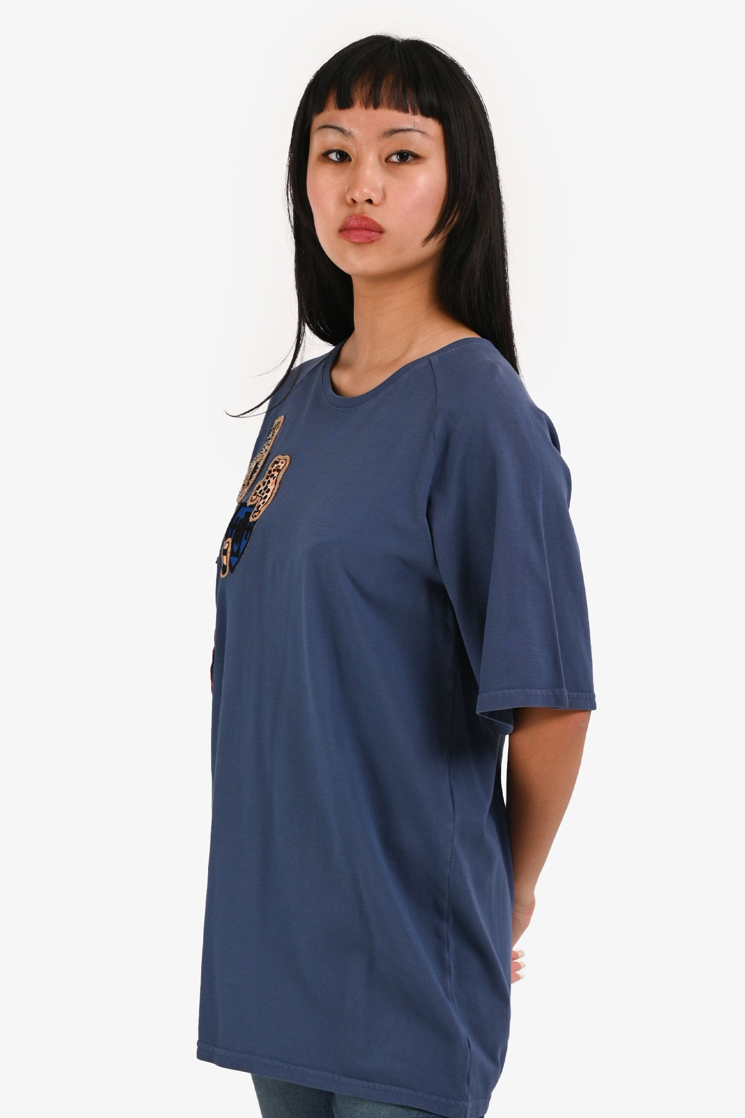 Mr. & Mrs. Blue Cotton Applique T-Shirt Size 42