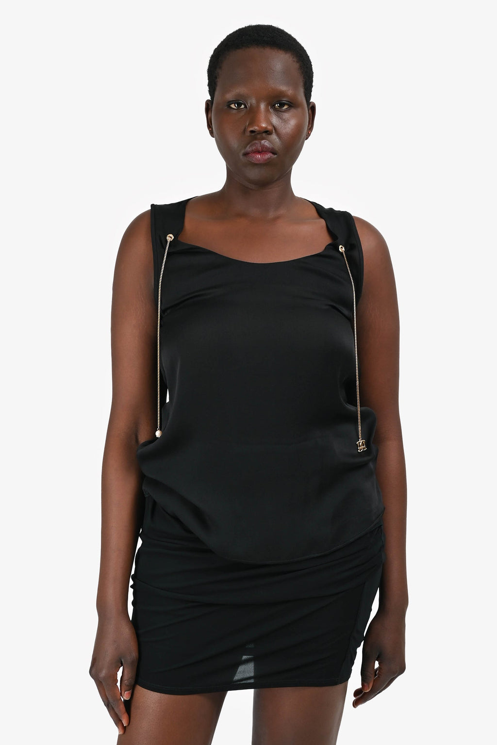 DSquared2 Black Silk Gold Chain Sheer Top Size 44