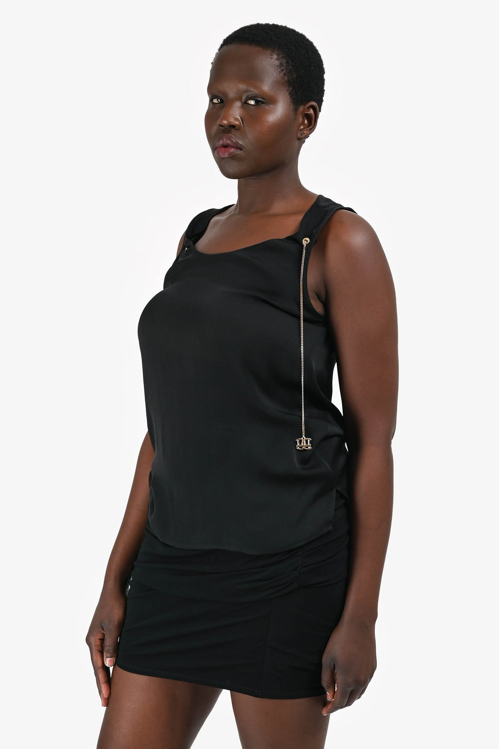 DSquared2 Black Silk Gold Chain Sheer Top Size 44