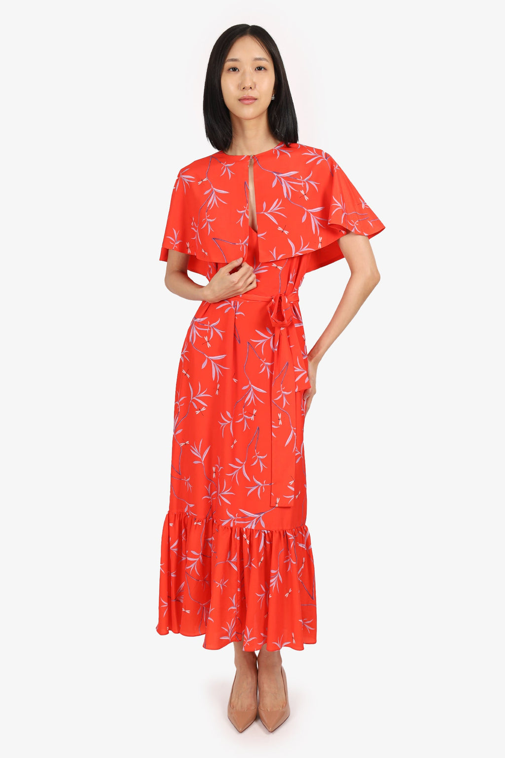Borgo de Nor Red Floral Cape 2 in 1 Dress Size 10
