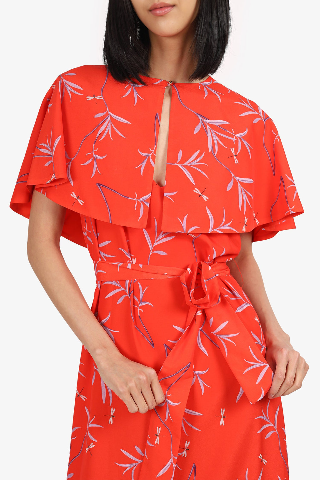 Borgo de Nor Red Floral Cape 2 in 1 Dress Size 10