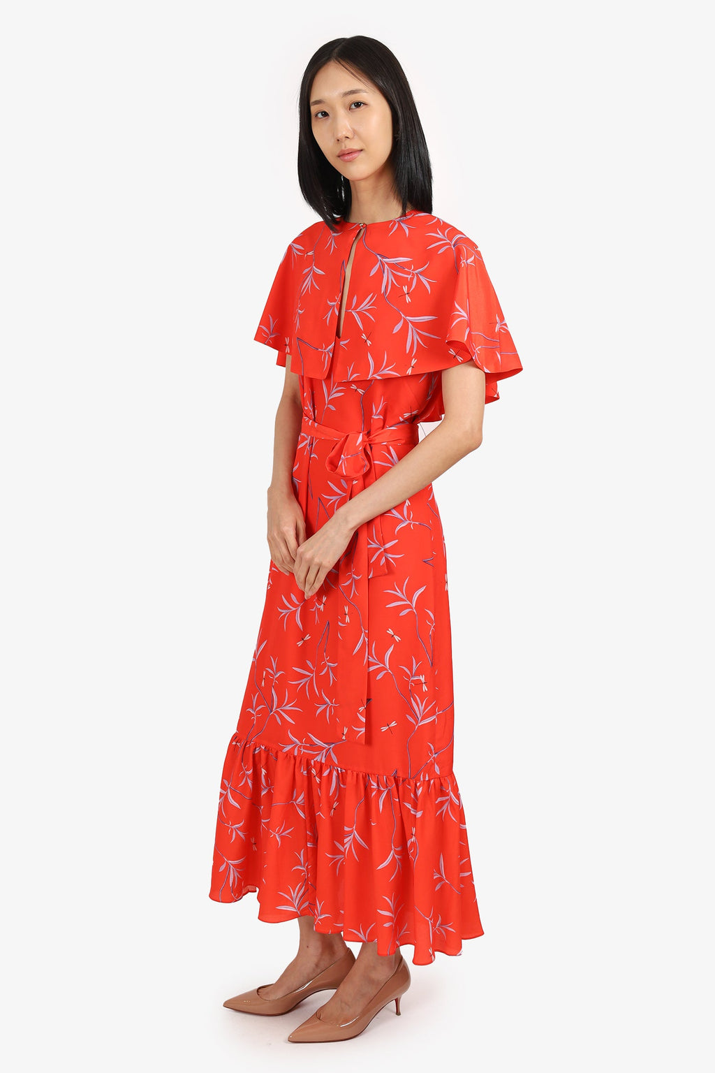 Borgo de Nor Red Floral Cape 2 in 1 Dress Size 10