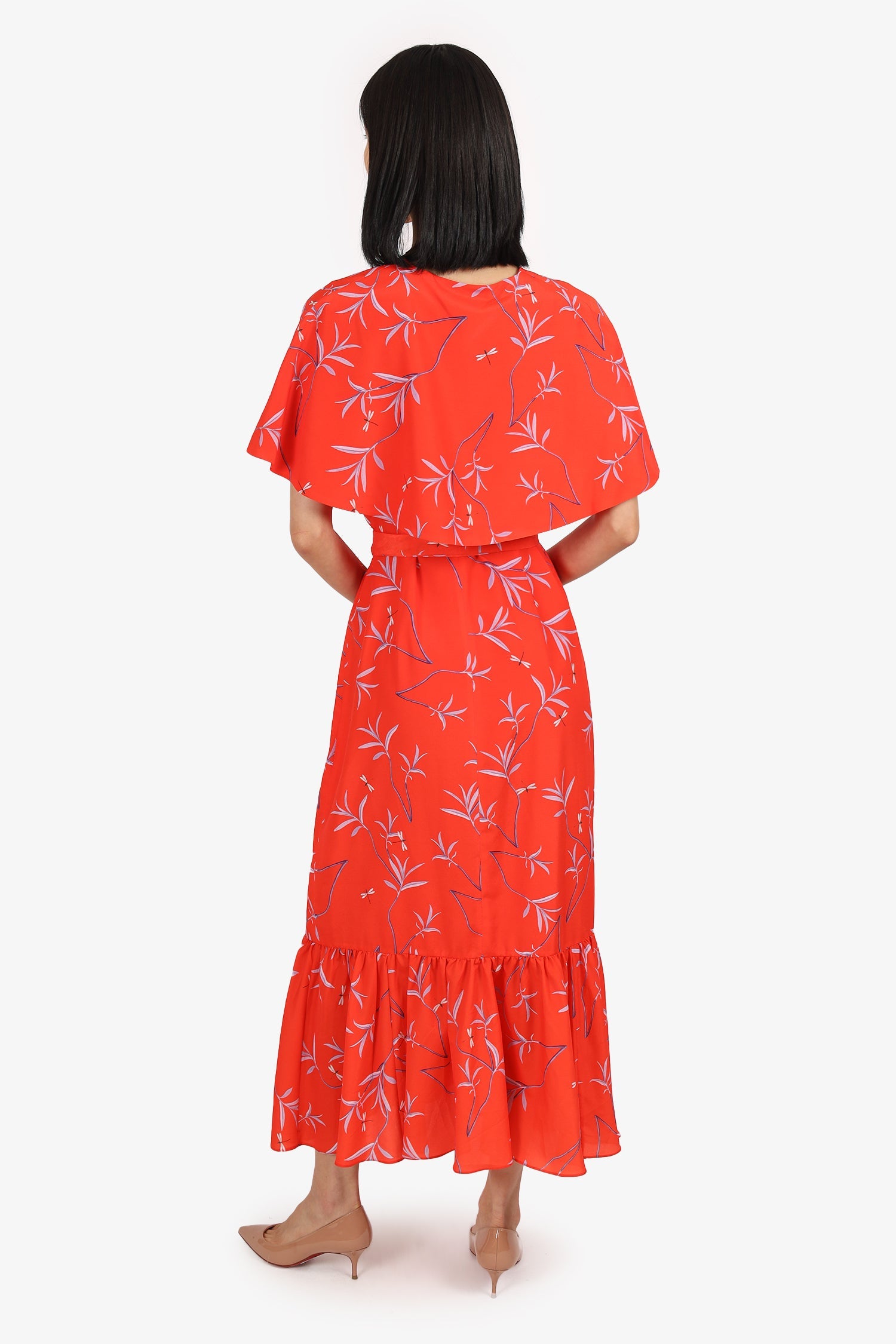 Borgo de Nor Red Floral Cape 2 in 1 Dress Size 10