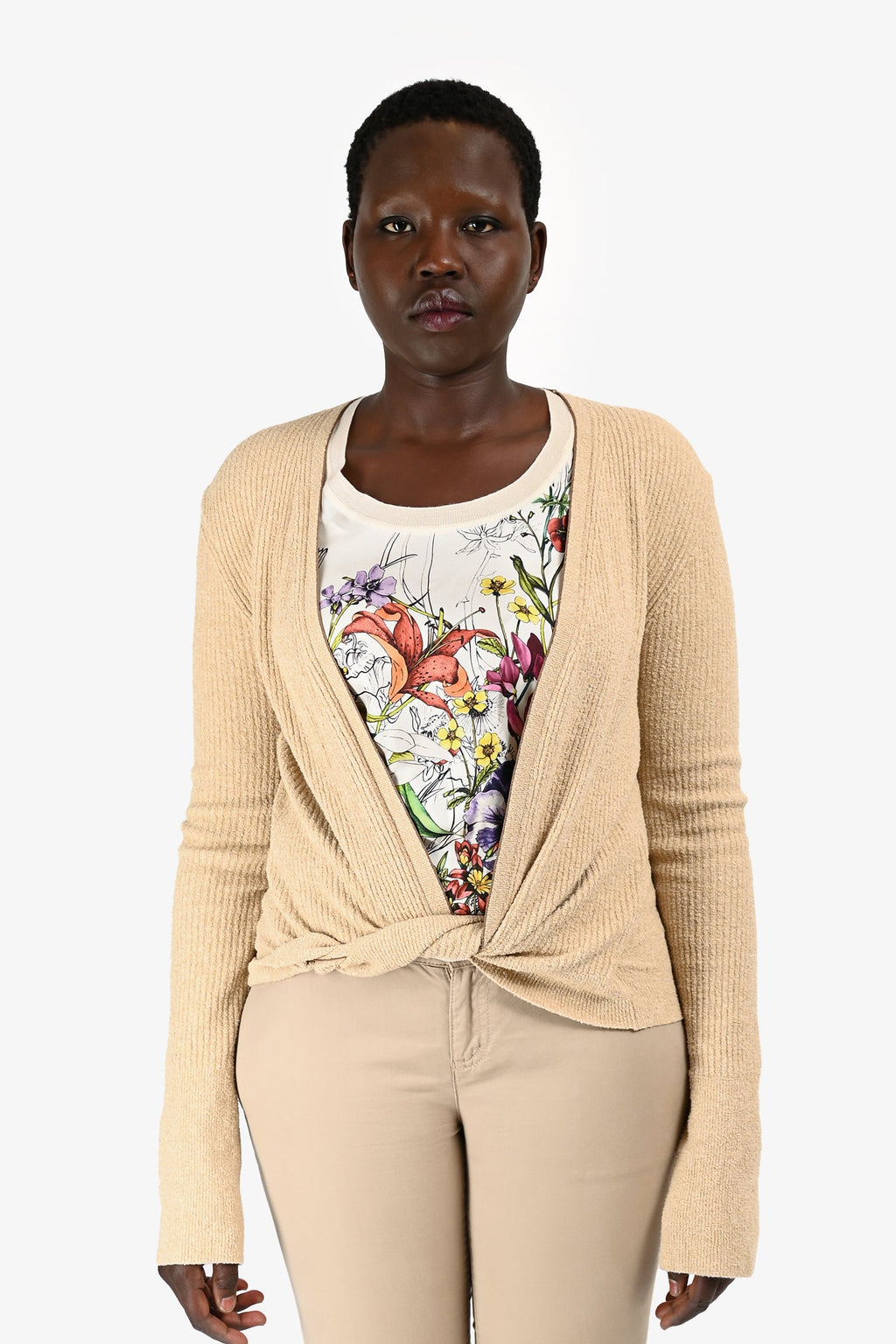 Jacquemus Beige Cotton Blend Knit Open Tied Sweater Size 44