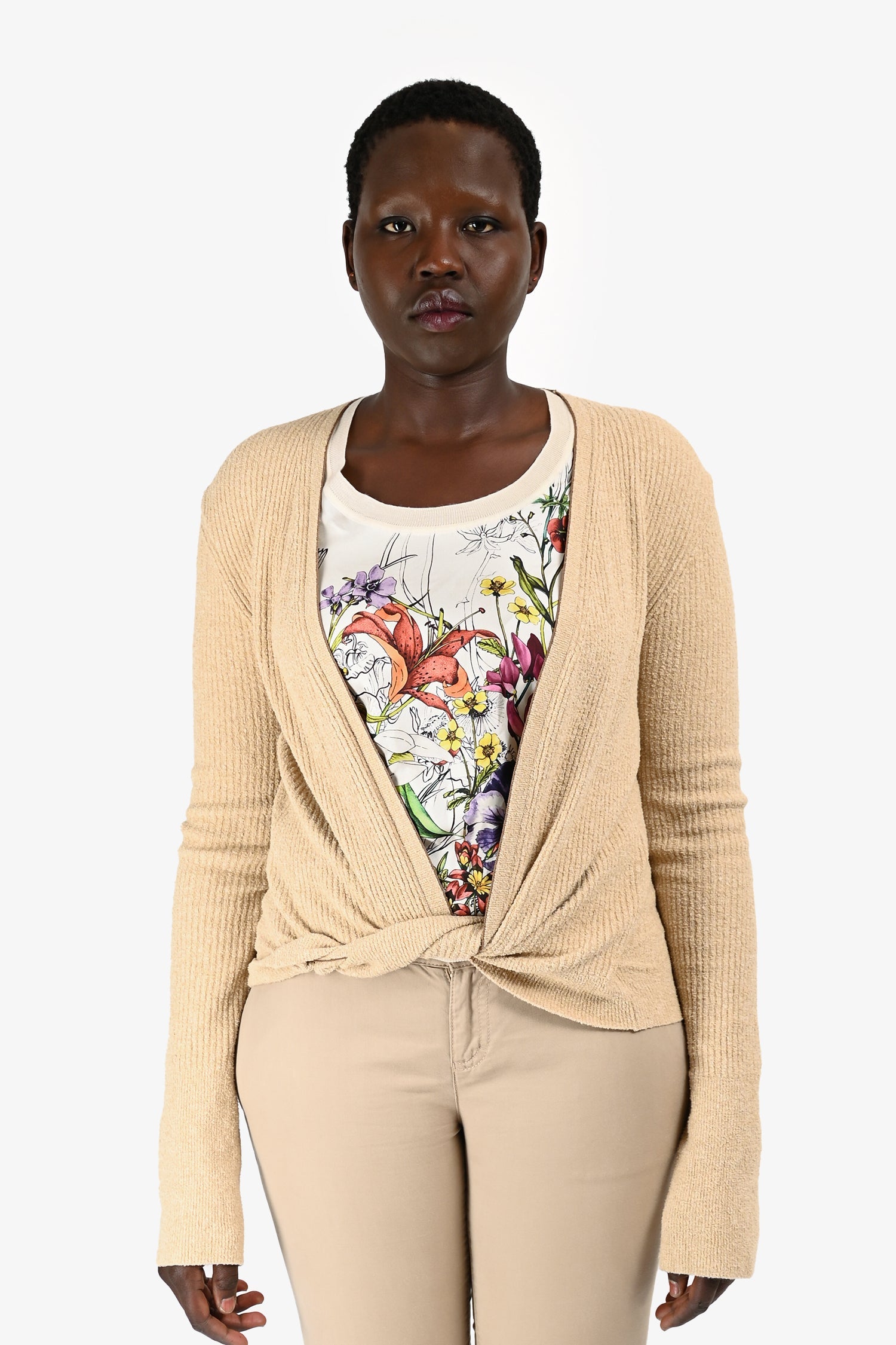 Jacquemus Beige Cotton Blend Knit Open Tied Sweater Size 44