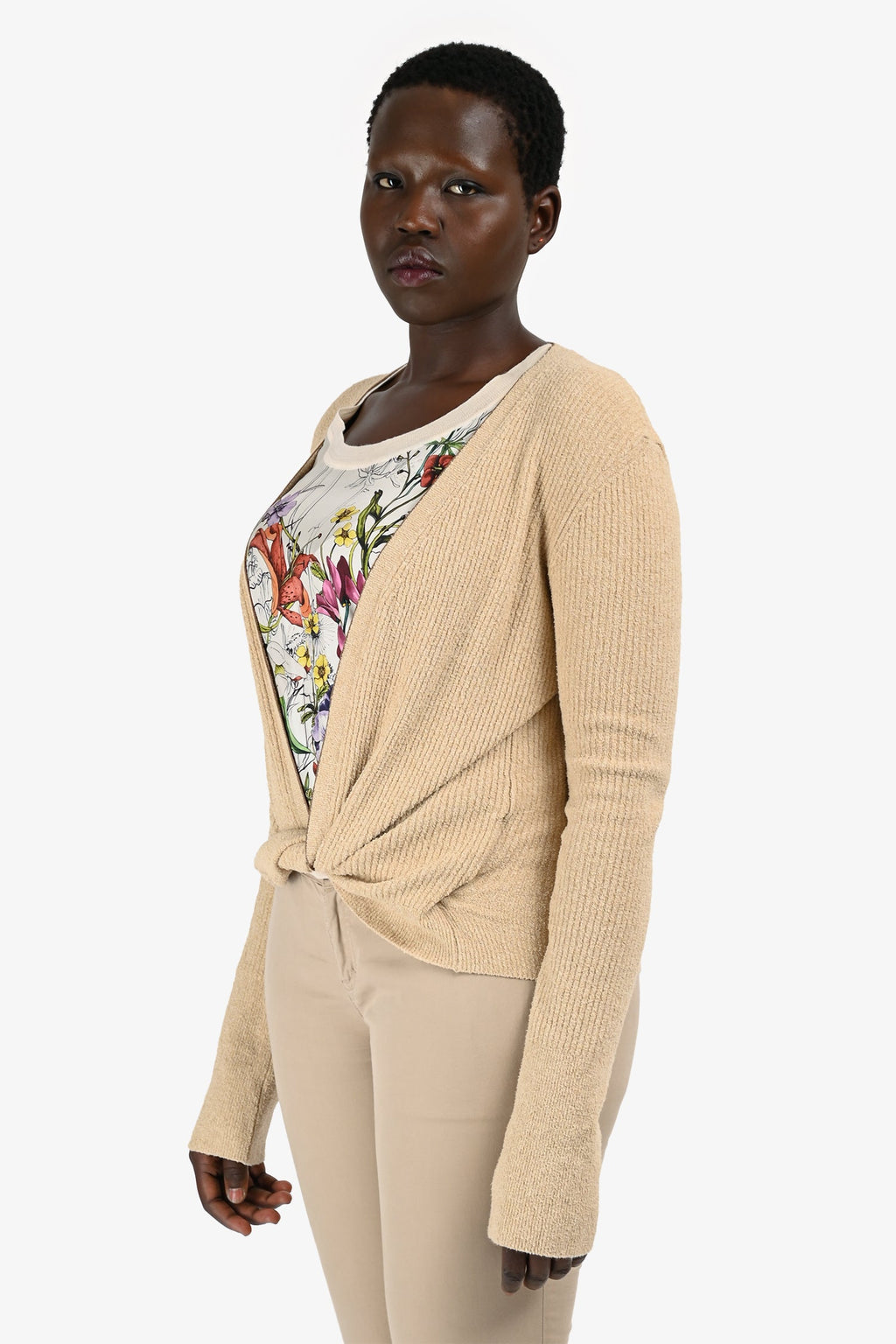 Jacquemus Beige Cotton Blend Knit Open Tied Sweater Size 44