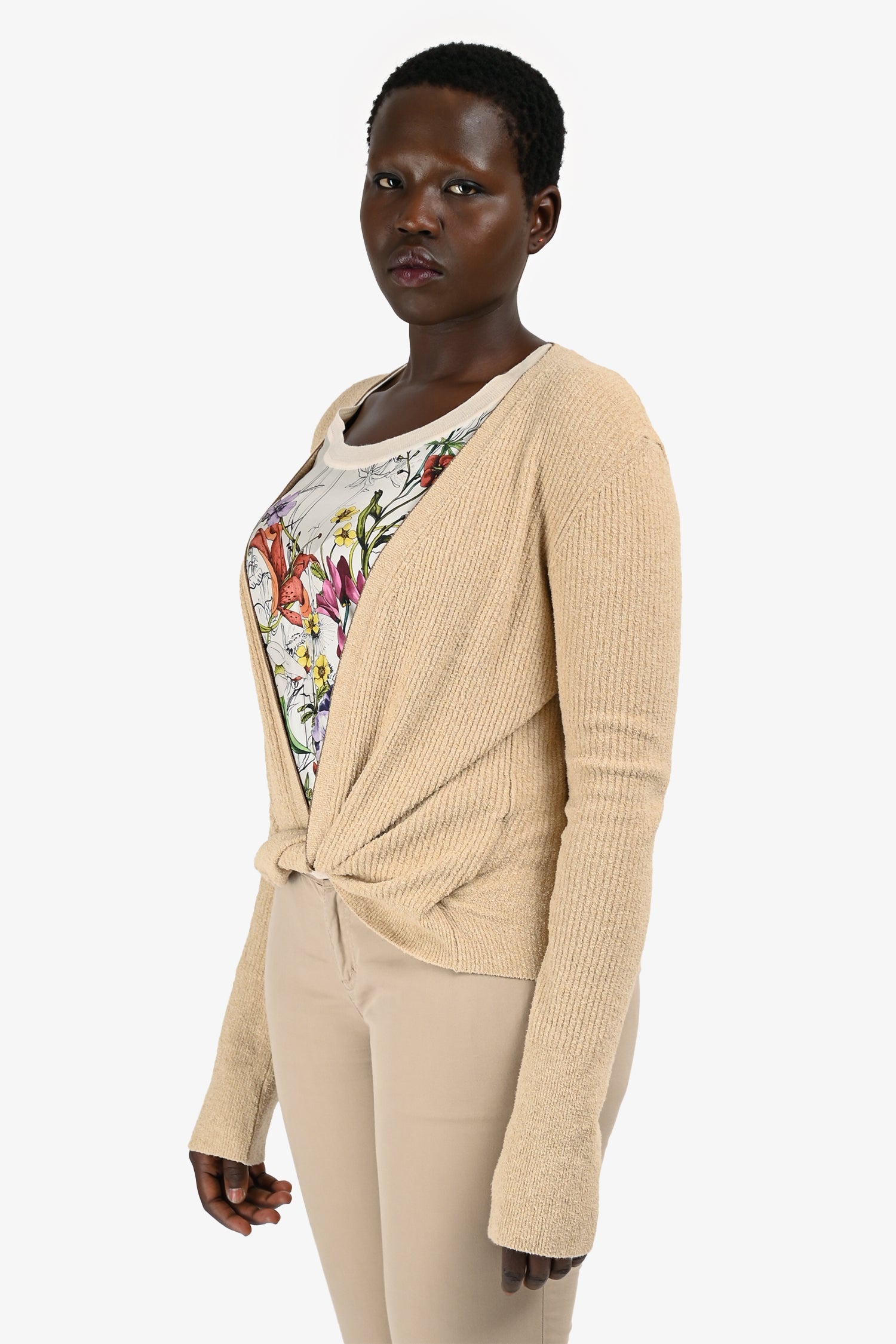 Jacquemus Beige Cotton Blend Knit Open Tied Sweater Size 44