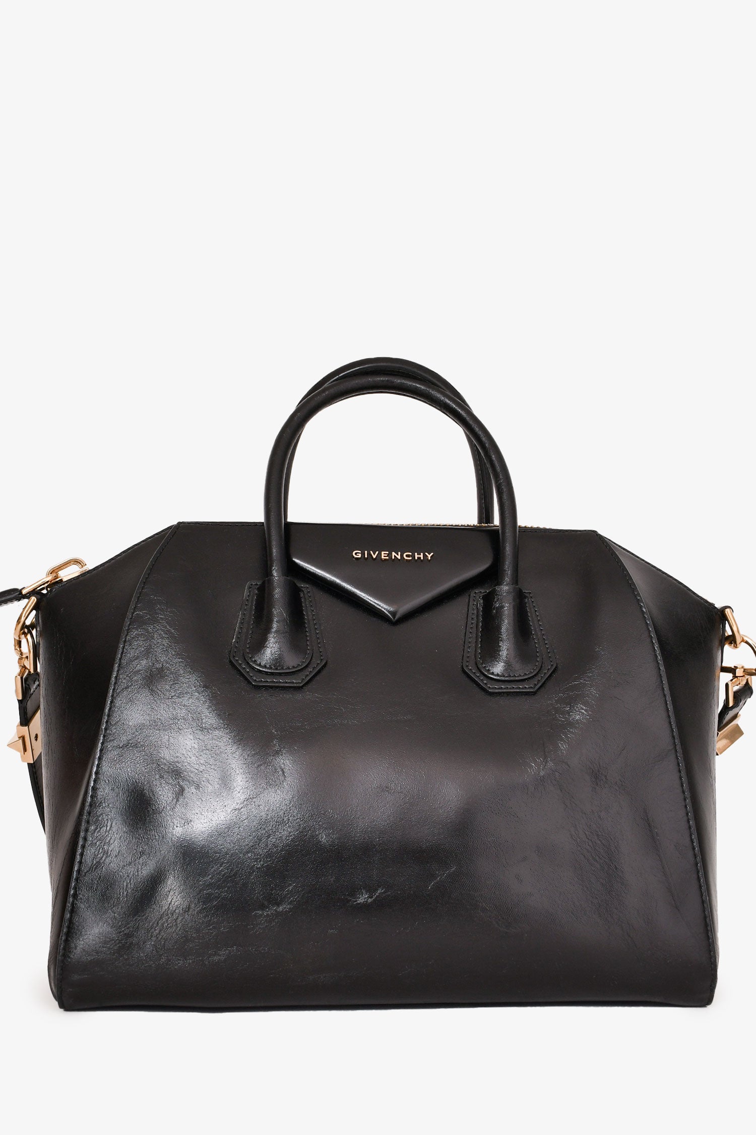 Givenchy Black Aged Leather Anitgona Top Handle with Strap