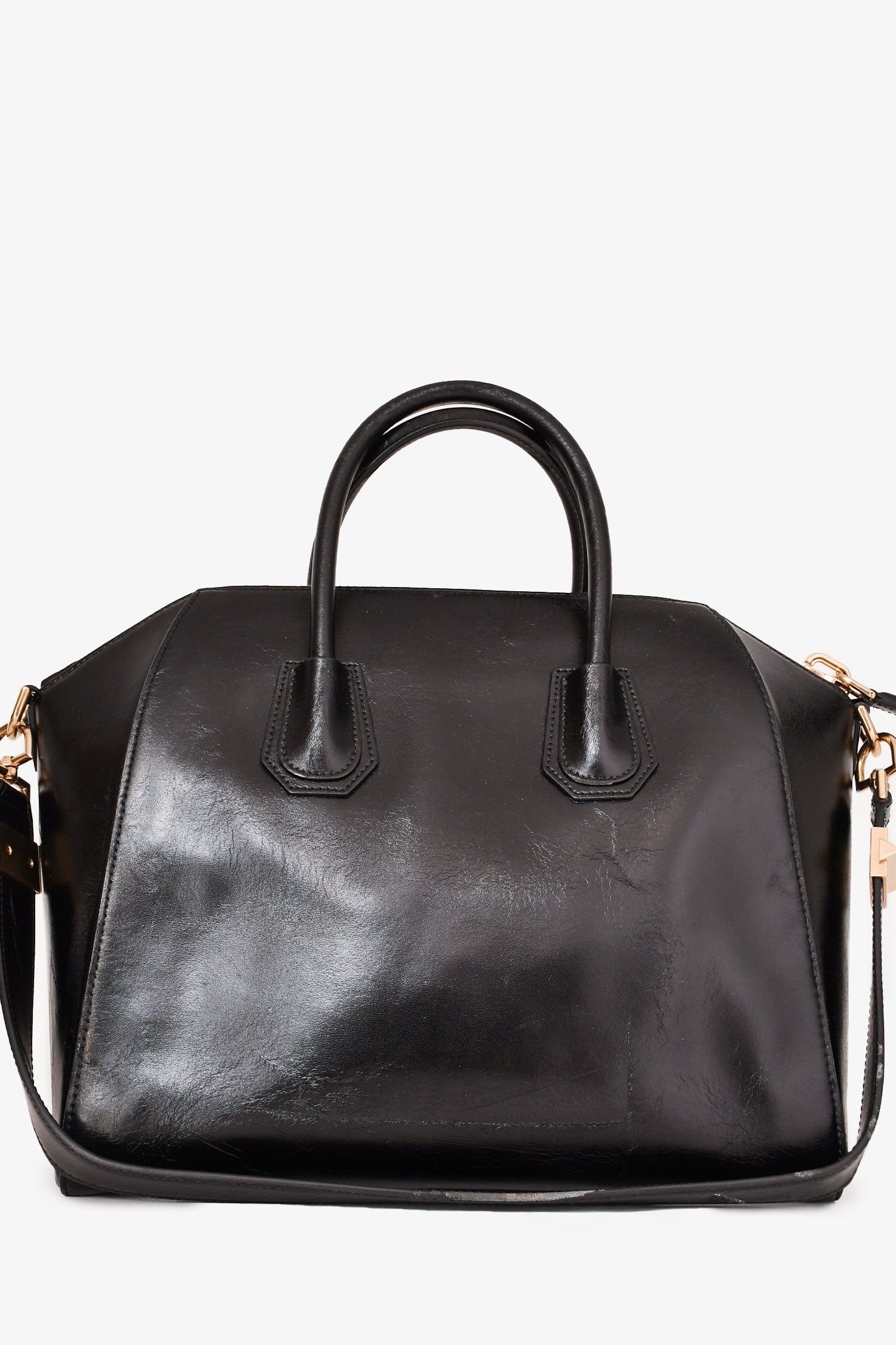 Givenchy Black Aged Leather Anitgona Top Handle with Strap