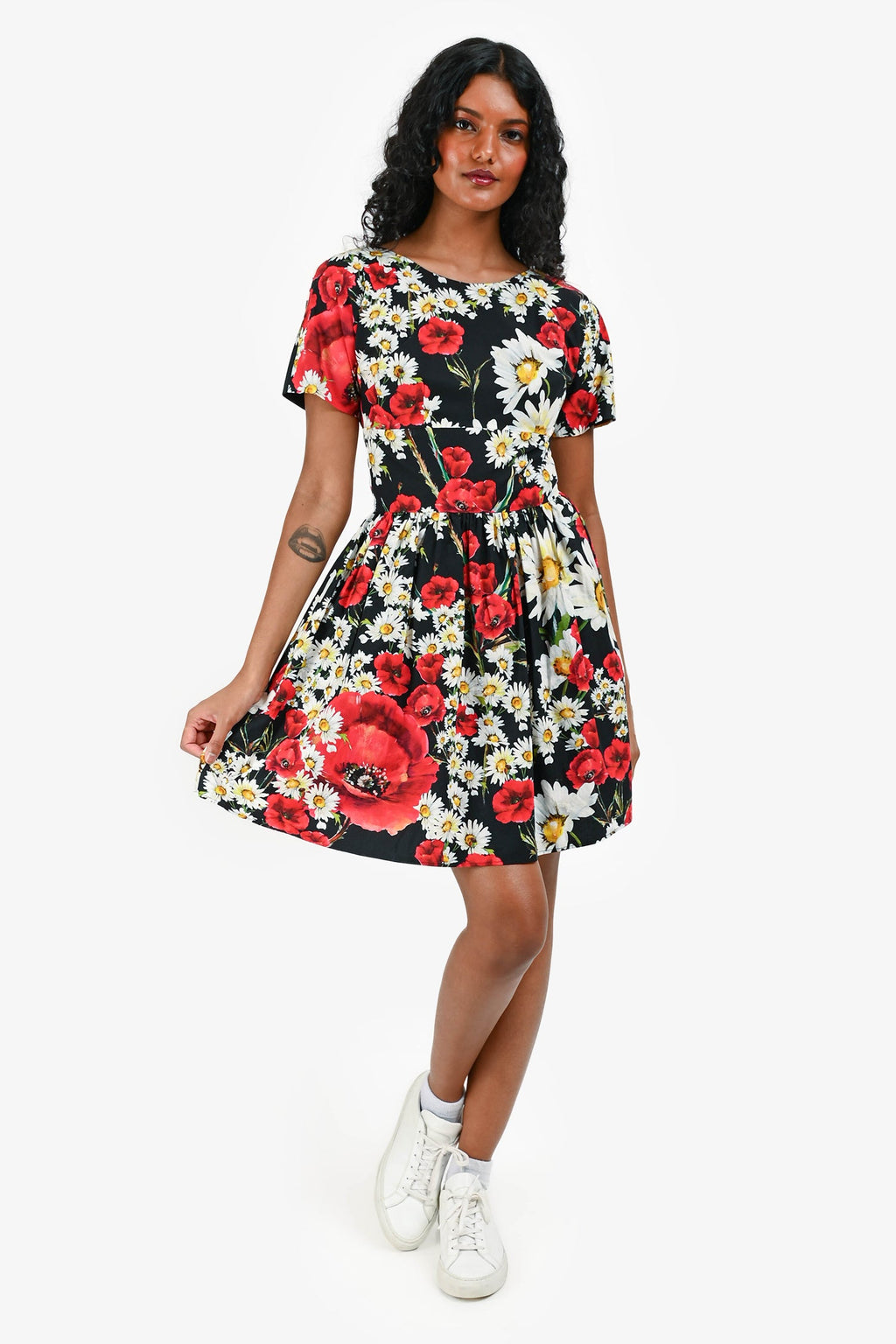 Dolce & Gabbana Black/Red Floral Printed Mini Dress Size 36