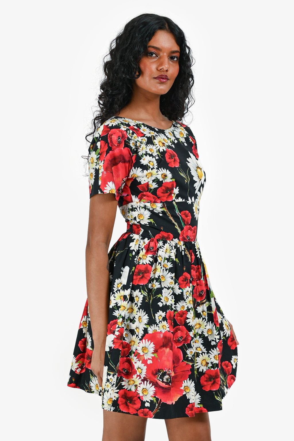 Dolce & Gabbana Black/Red Floral Printed Mini Dress Size 36