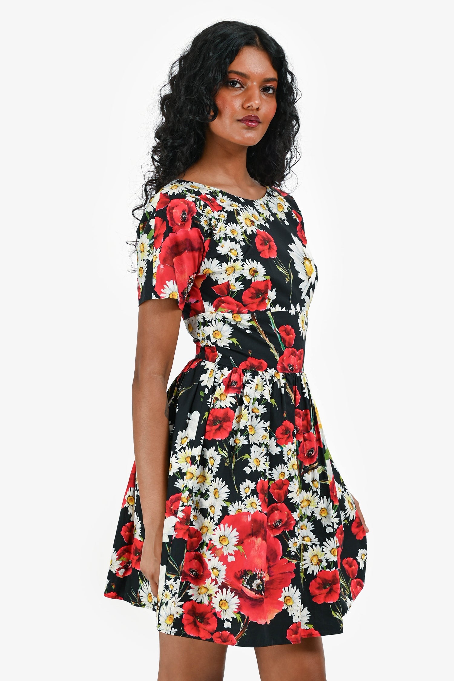Dolce & Gabbana Black/Red Floral Printed Mini Dress Size 36