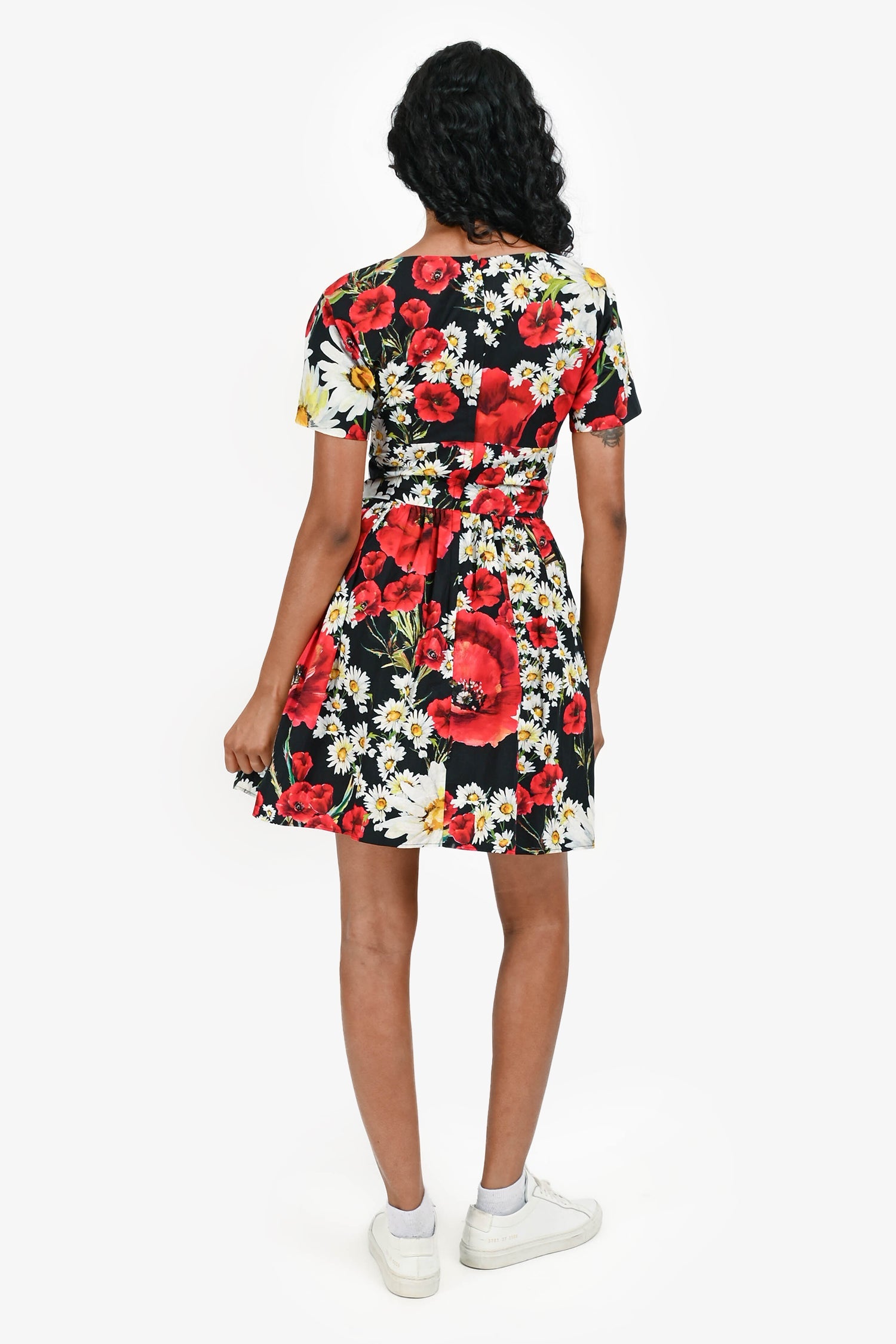 Dolce & Gabbana Black/Red Floral Printed Mini Dress Size 36
