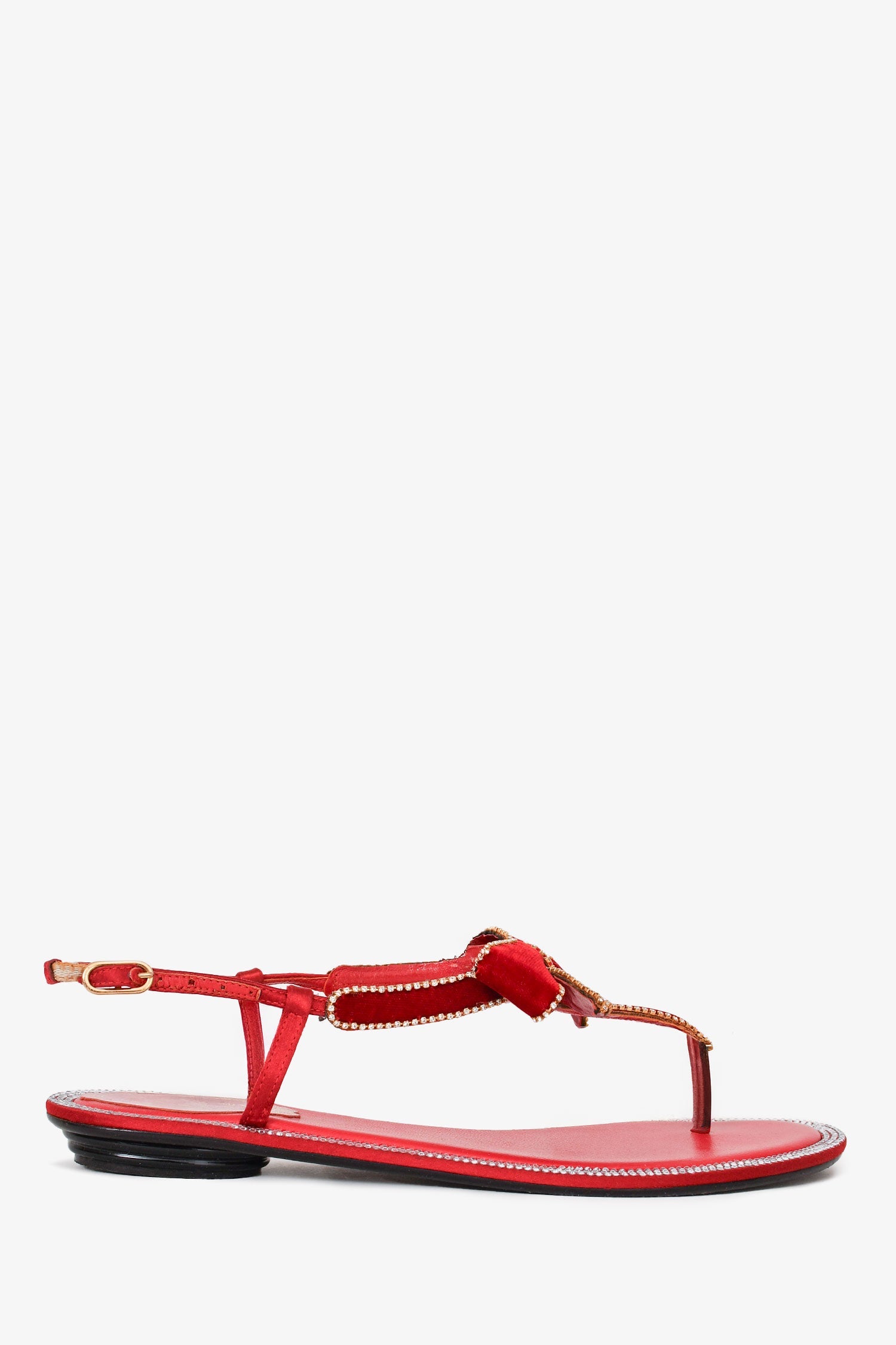 Rene Caovilla RedLeather/Velvet Crystal Embellished Bow Sandals Size 36