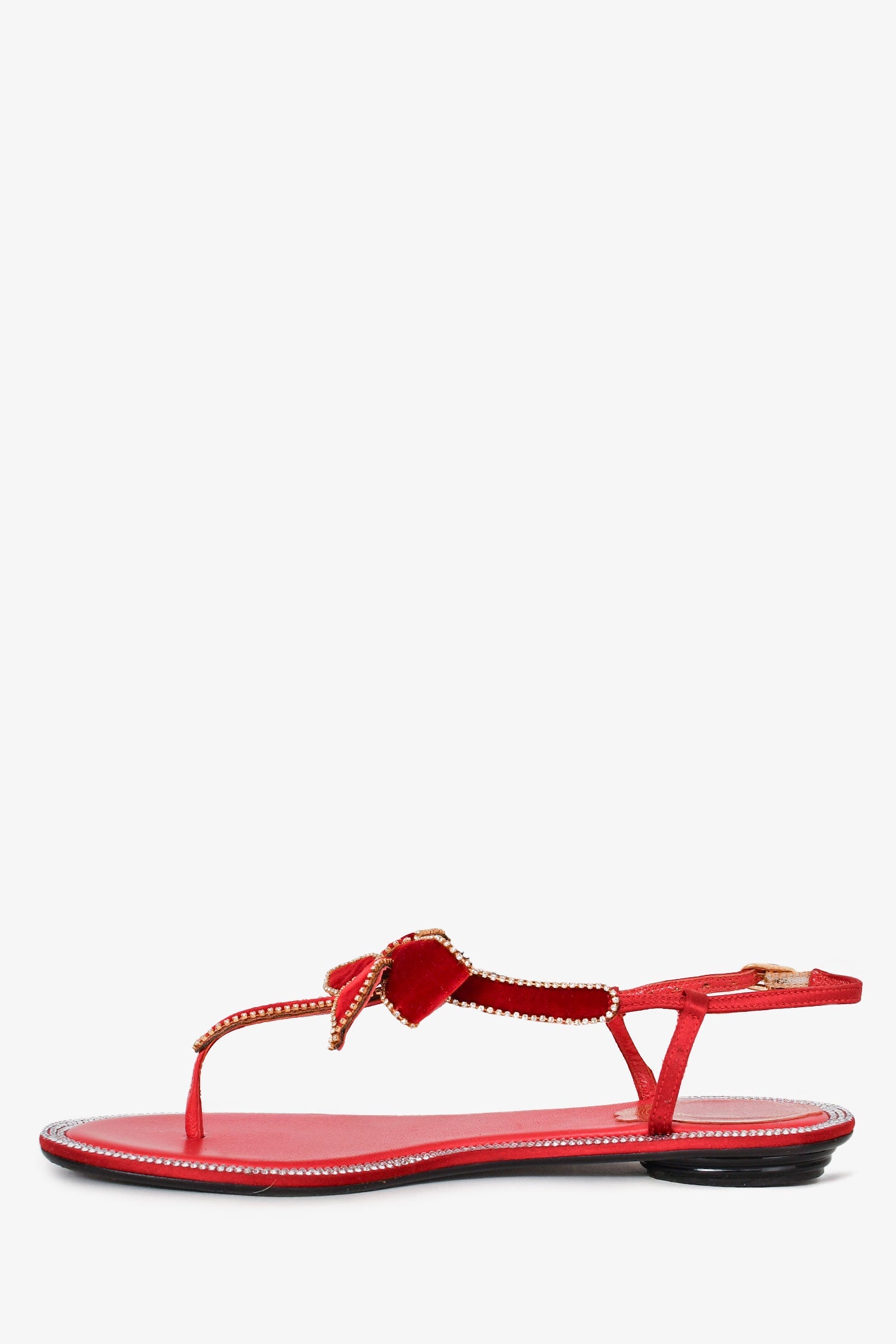 Rene Caovilla RedLeather/Velvet Crystal Embellished Bow Sandals Size 36