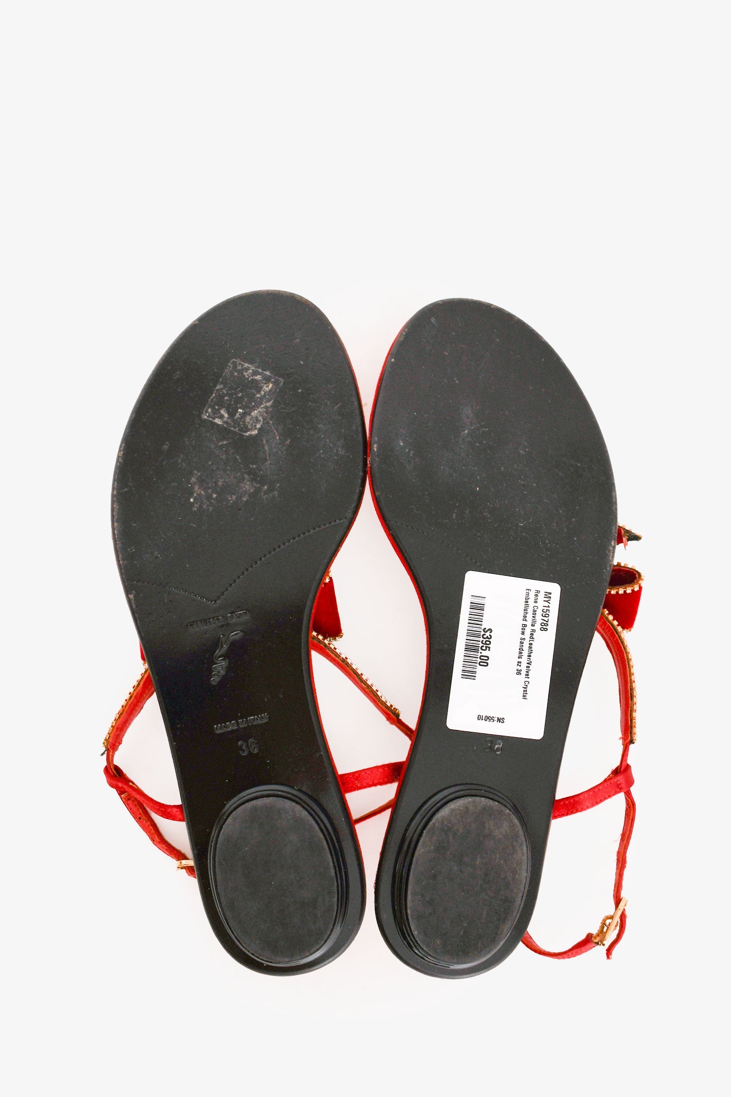 Rene Caovilla RedLeather/Velvet Crystal Embellished Bow Sandals Size 36