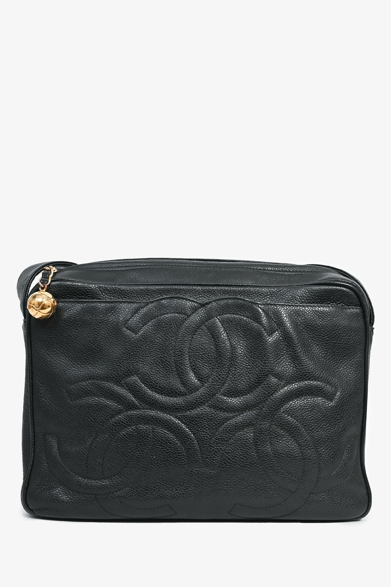 Pre-Loved Chanel™ 1986-1988 Black Caviar Leather Triple CC Logo Crossbody