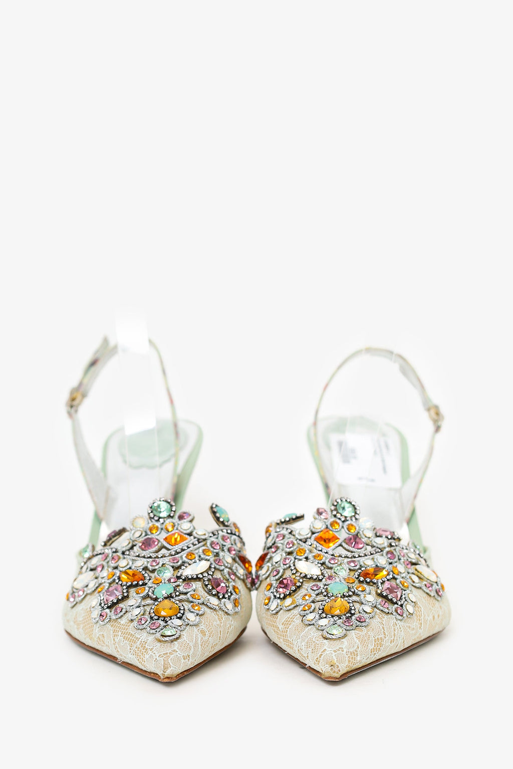 Rene Caovilla Grey Lace Jewel Slingback Venezia Pumps Size 41