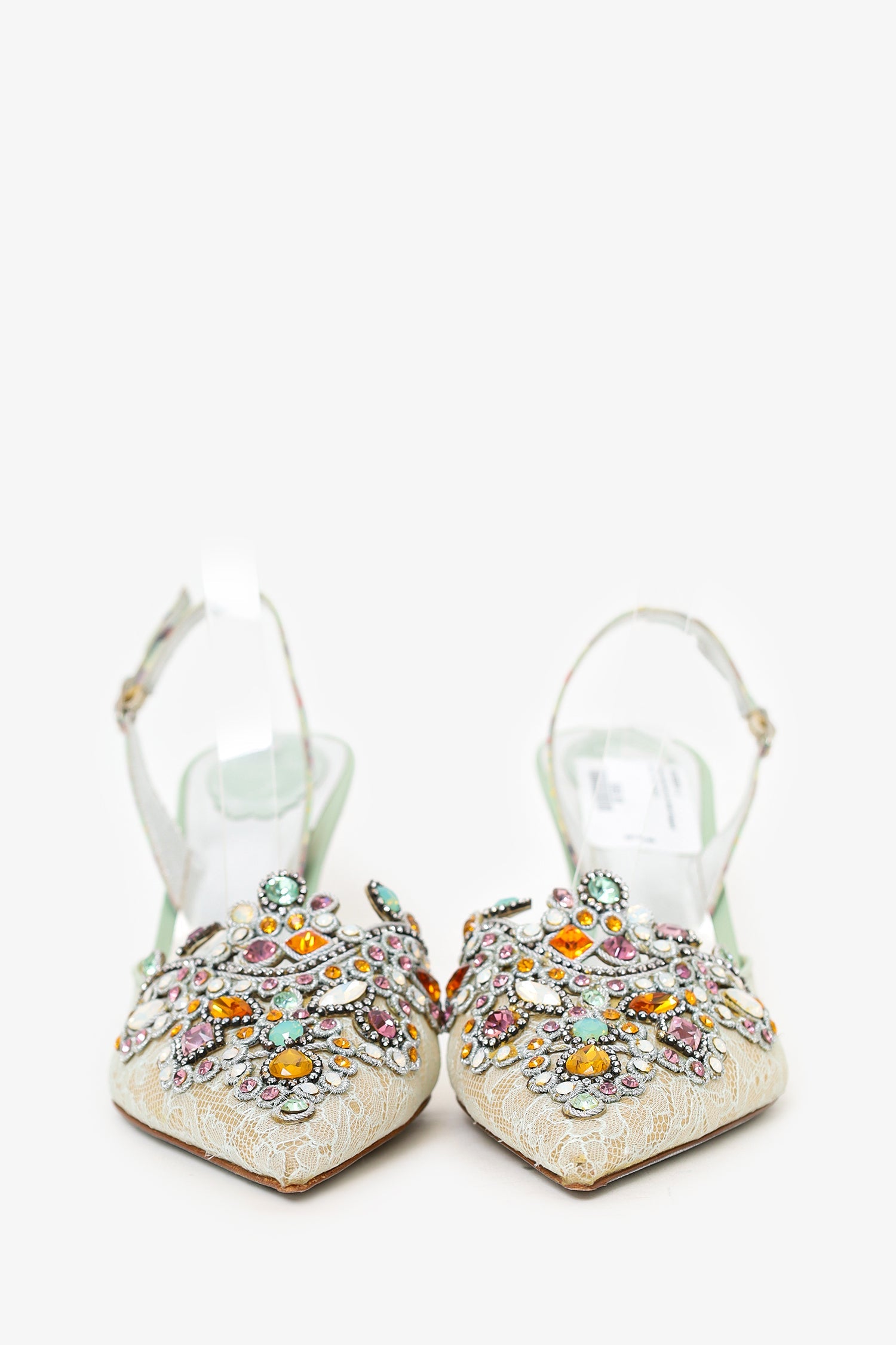 Rene Caovilla Grey Lace Jewel Slingback Venezia Pumps Size 41