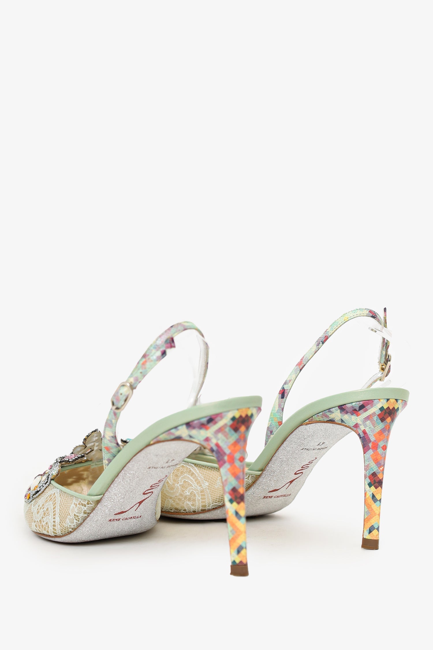 Rene Caovilla Grey Lace Jewel Slingback Venezia Pumps Size 41