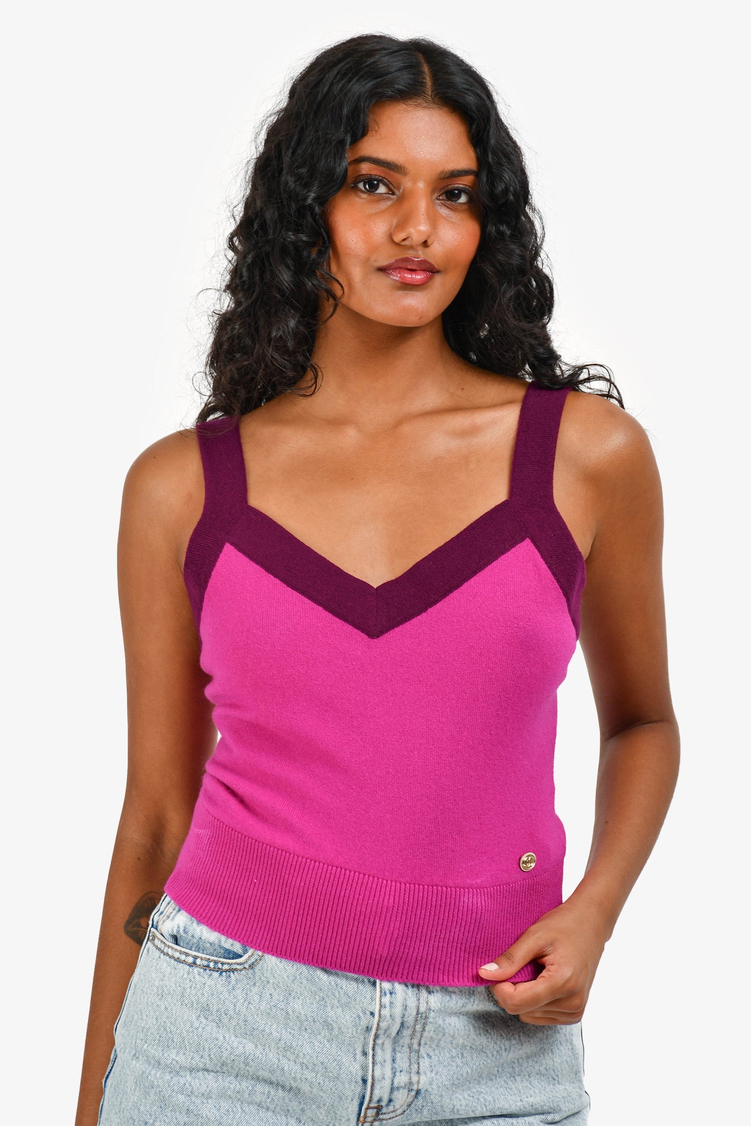 Pre-Loved Chanel™ Autumn 2020 Fuchsia/Purple Cashmere Tank Top Size 36
