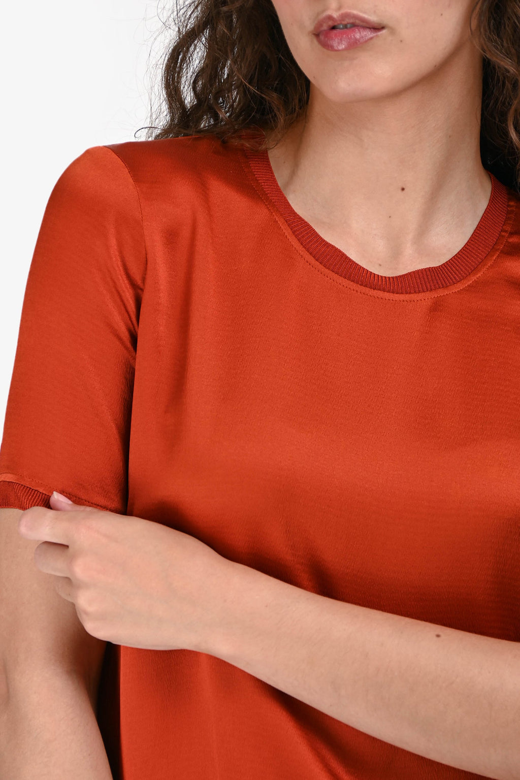 Gucci Burnt Orange Silk Short Sleeves Split Back Blouse Size 36