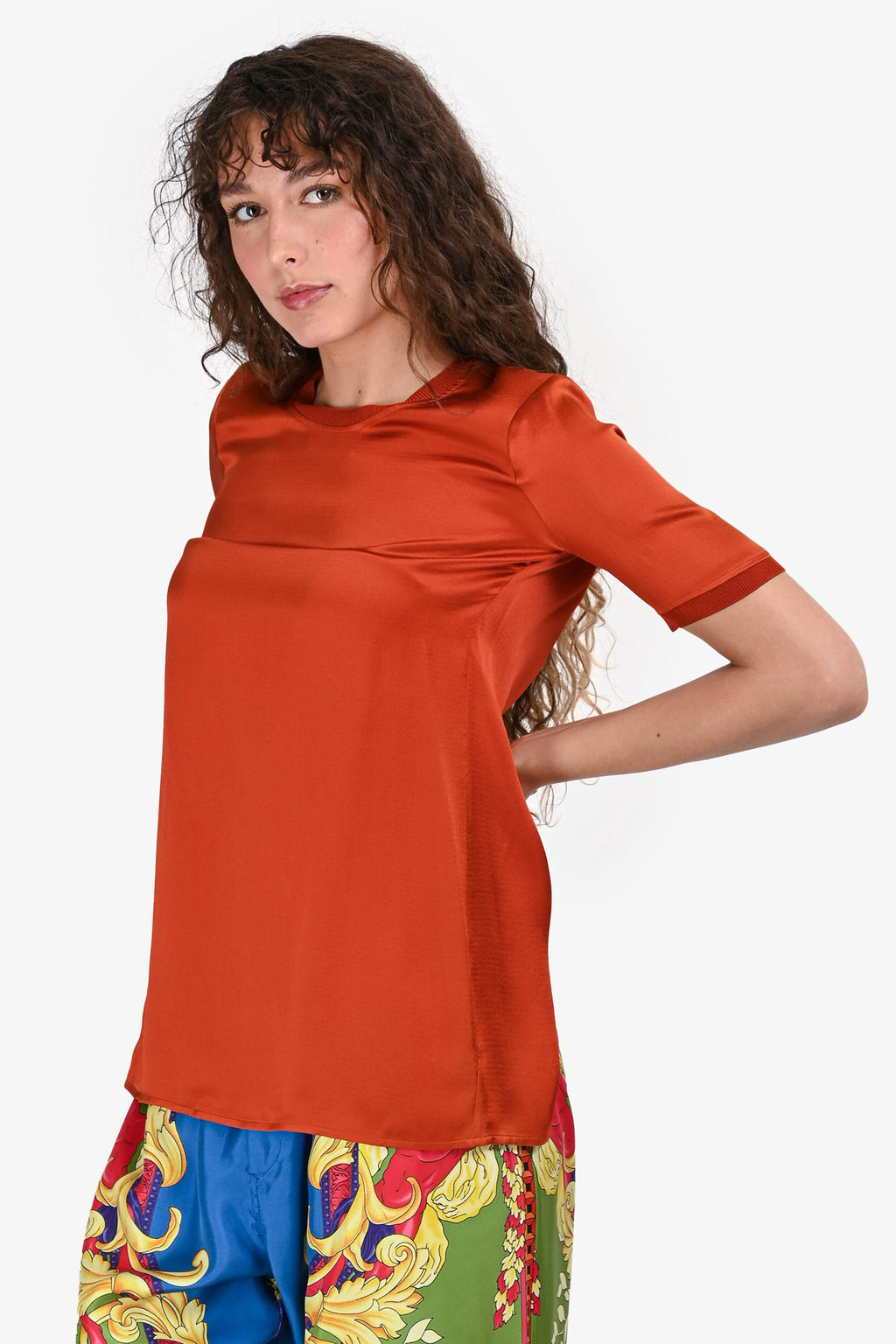 Gucci Burnt Orange Silk Short Sleeves Split Back Blouse Size 36