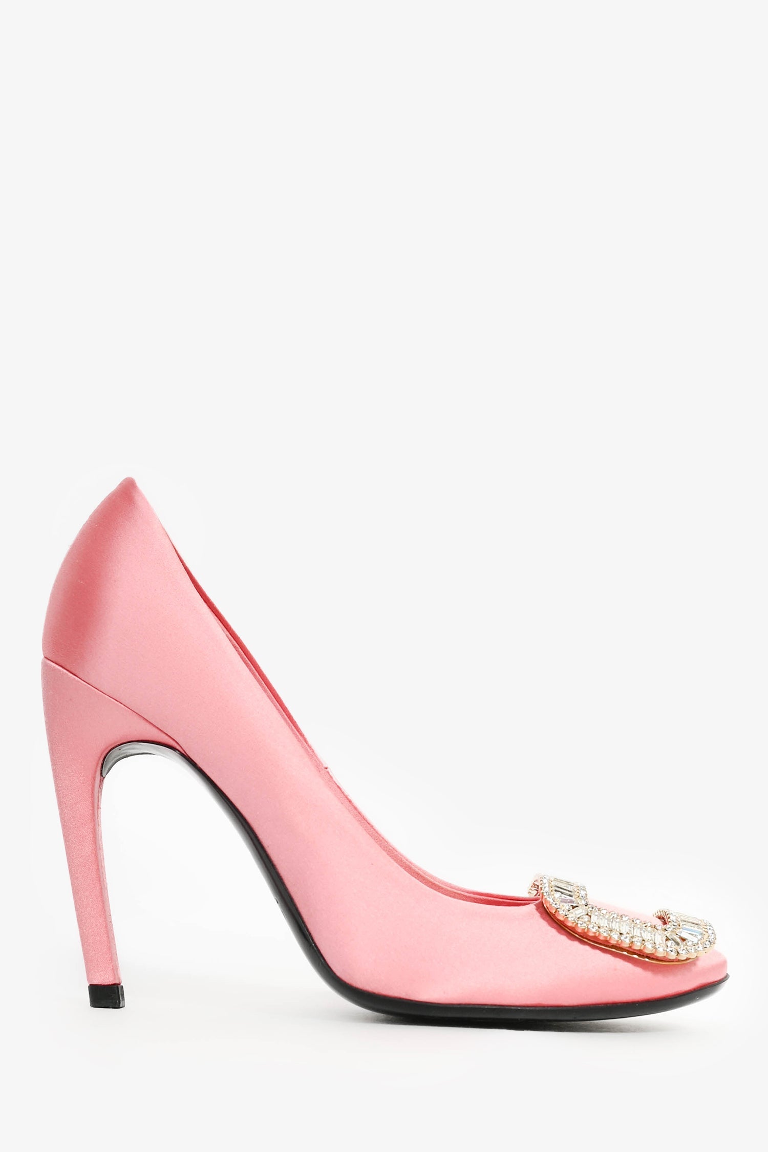 Roger Vivier Pink Satin Crystal Buckle 'Trompette' Heels Size 36