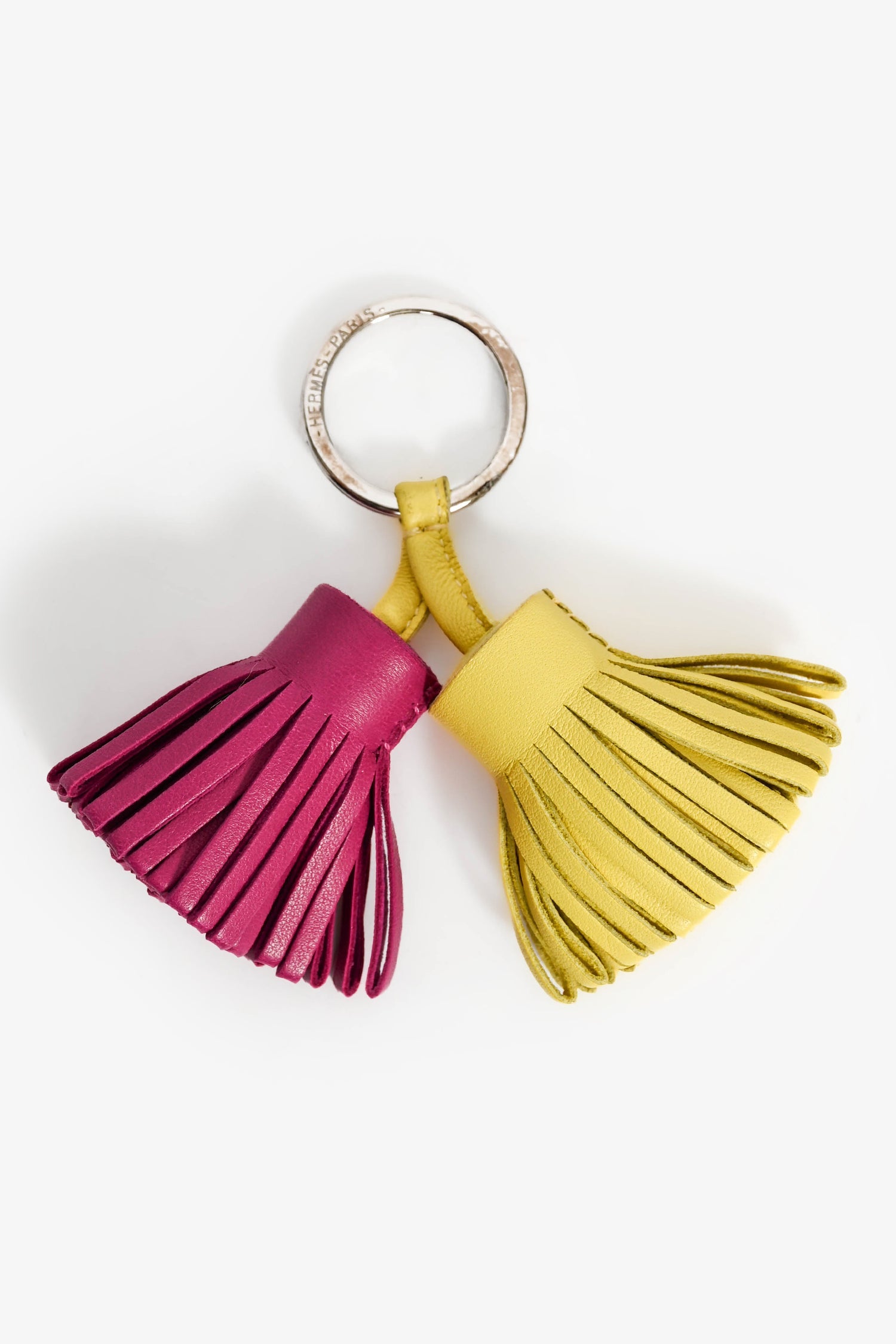 Hermès Purple/Lime Green Lambskin Leather Bicolour Carmen Uno-Dos Key Ring