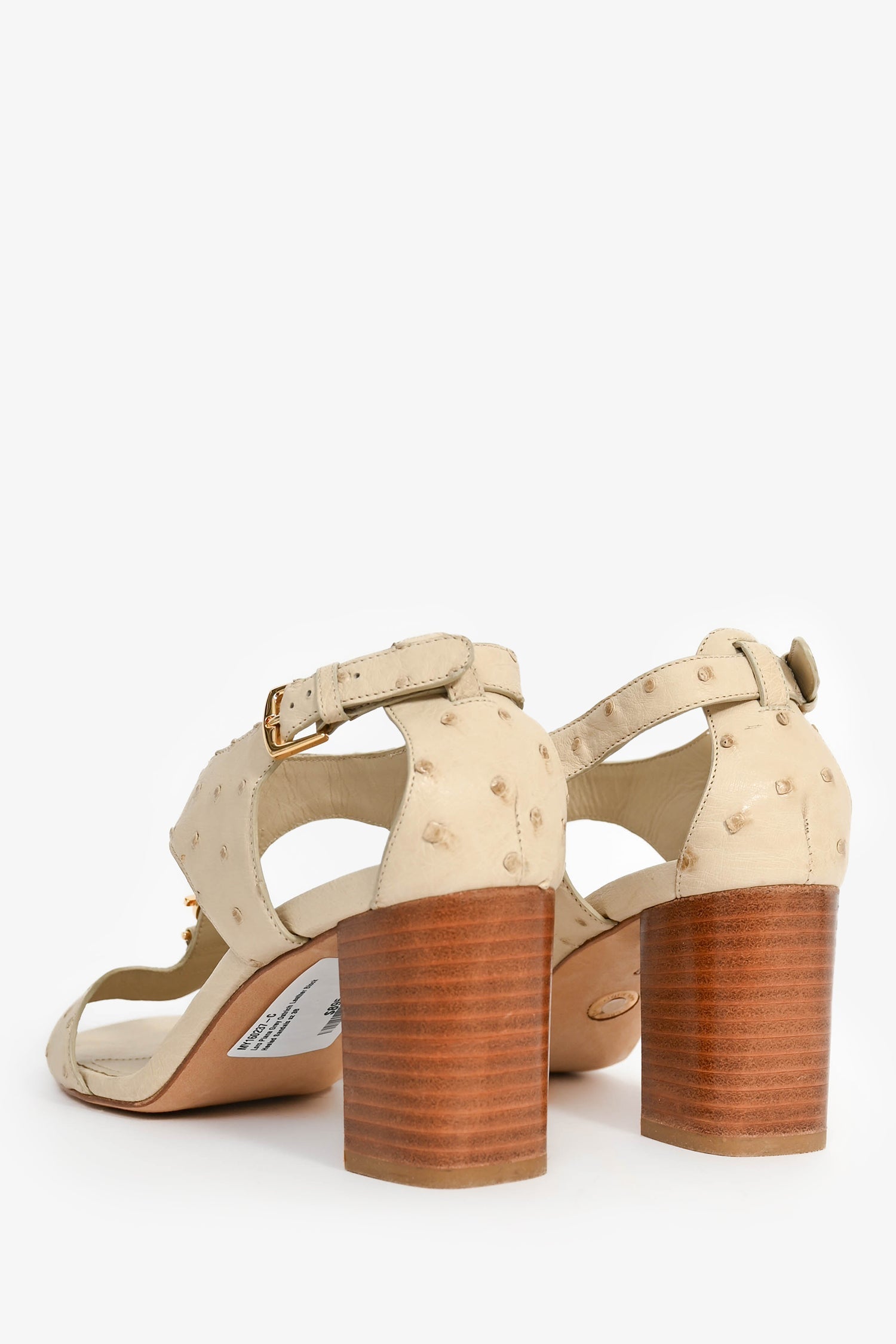 Loro Piana Grey Ostrich Leather Block Heeled Sandals Size 38