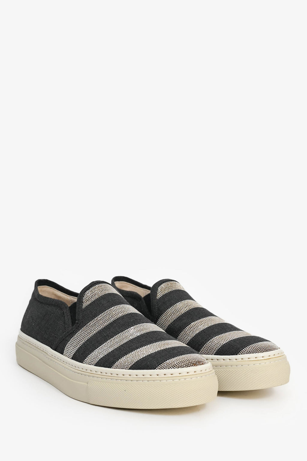 Brunello Cuccinelli Grey Canvas/Beaded Slip On Sneakers Size 38