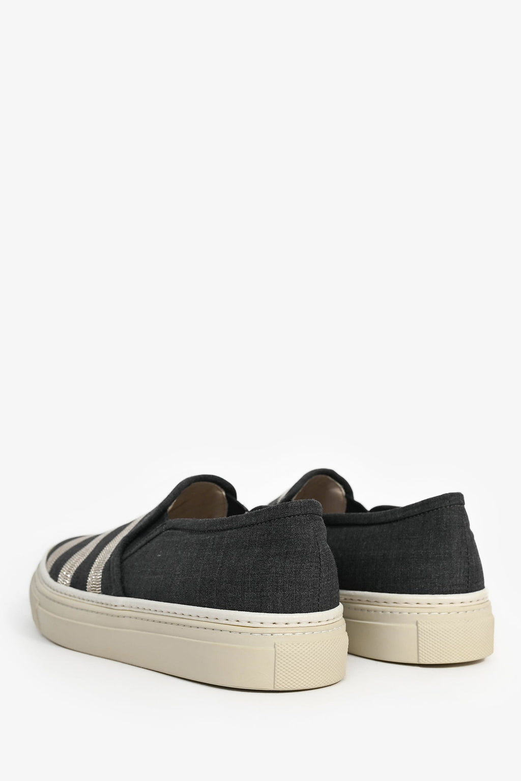 Brunello Cuccinelli Grey Canvas/Beaded Slip On Sneakers Size 38