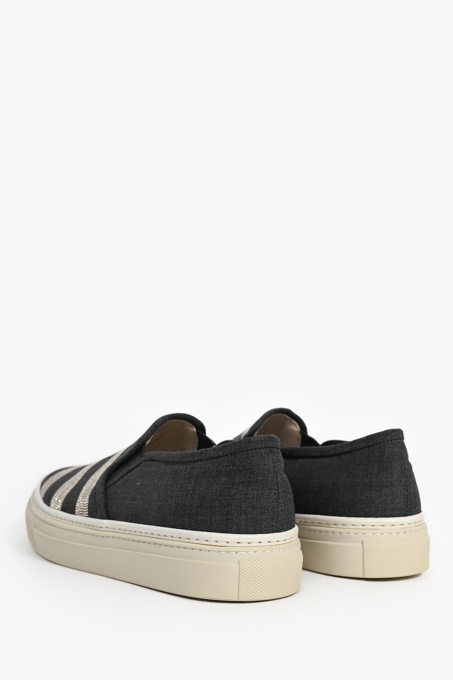 Brunello Cuccinelli Grey Canvas/Beaded Slip On Sneakers Size 38