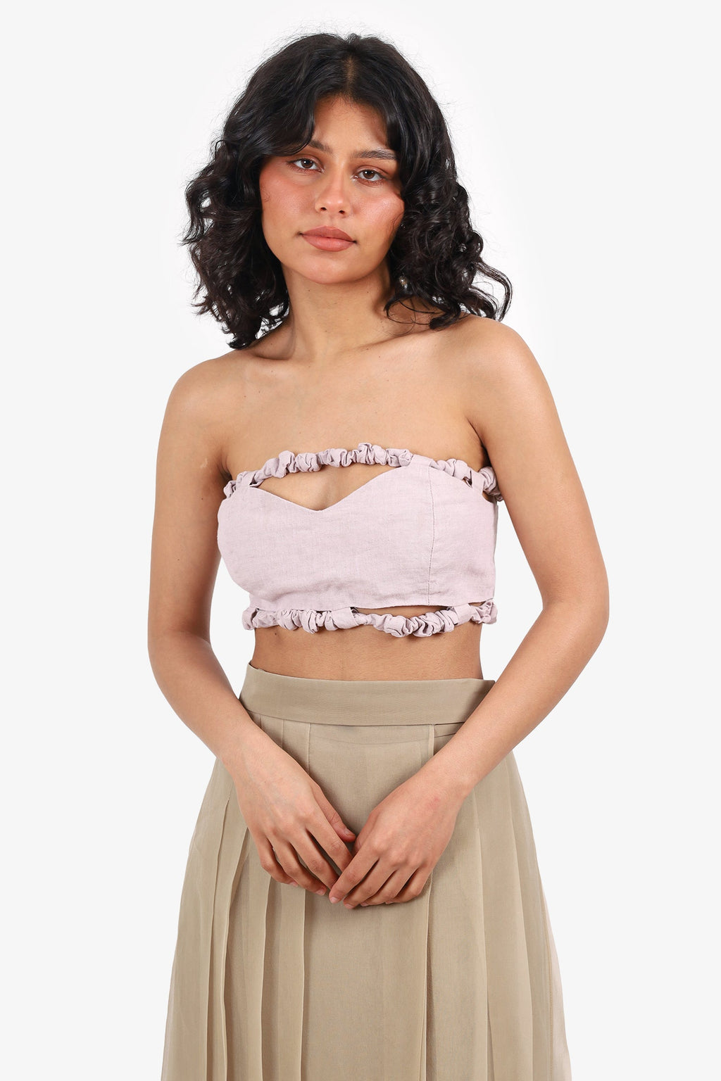 Ganni Pink 'Lilac' Strapless Cutout Crop Top Size 34