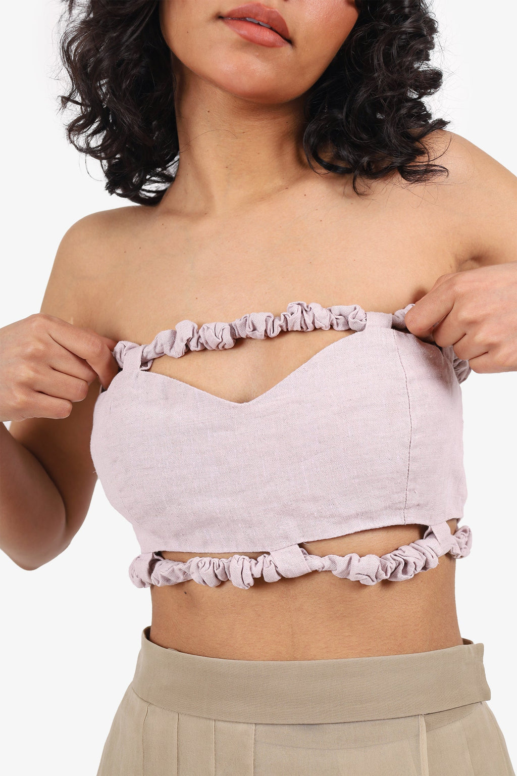 Ganni Pink 'Lilac' Strapless Cutout Crop Top Size 34