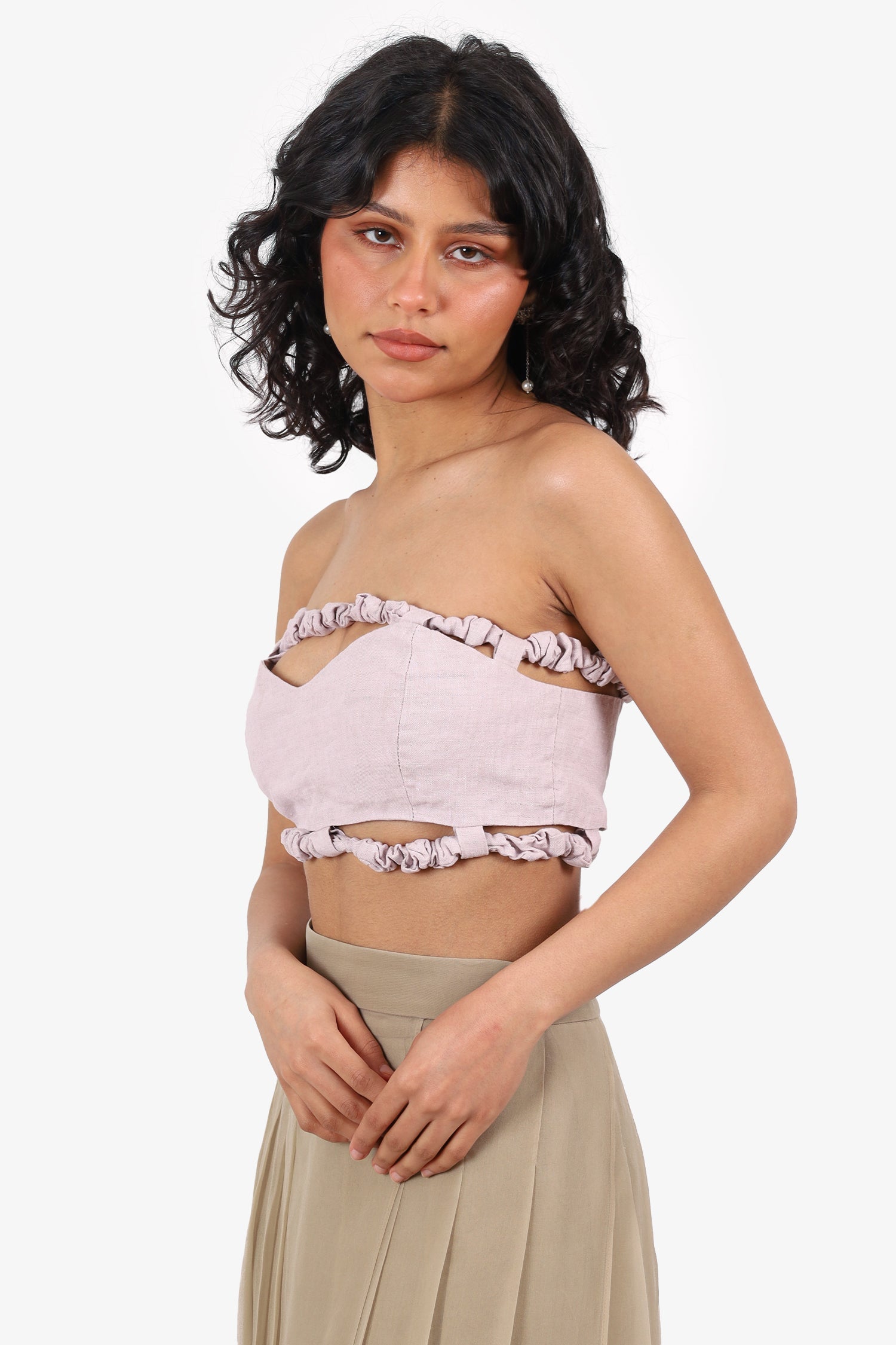 Ganni Pink 'Lilac' Strapless Cutout Crop Top Size 34
