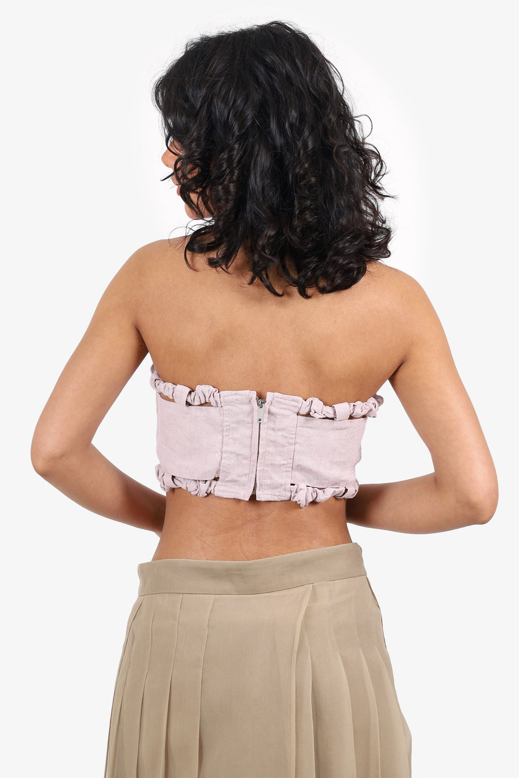 Ganni Pink 'Lilac' Strapless Cutout Crop Top Size 34