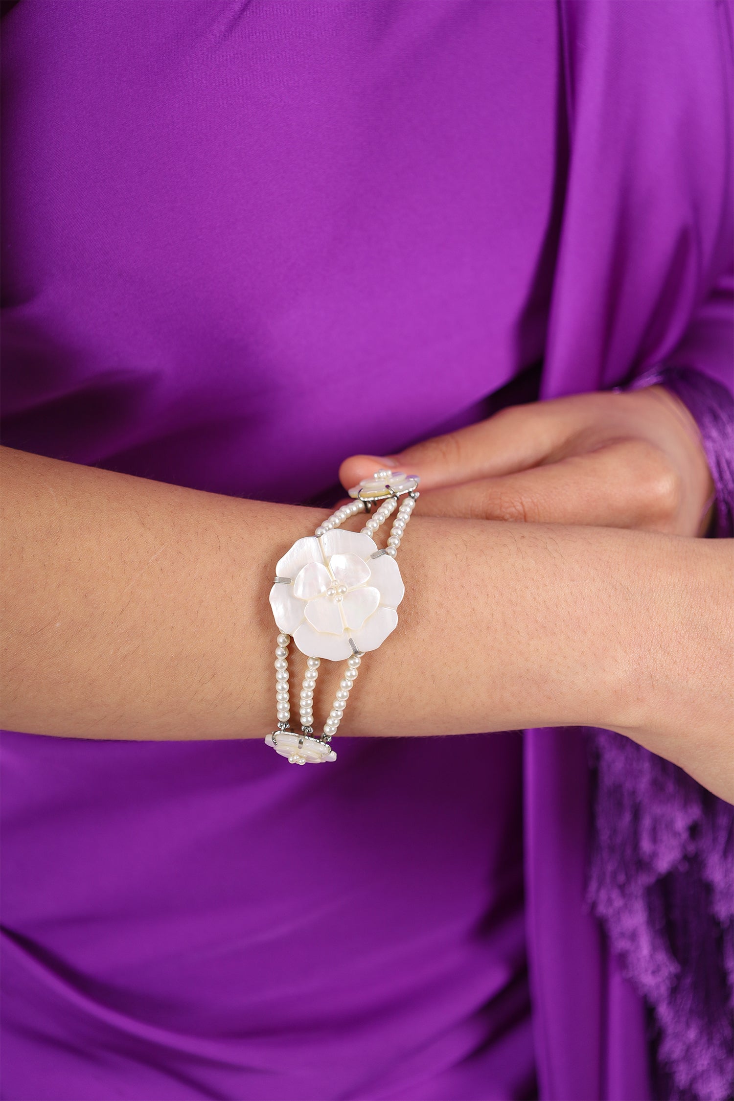 Pre-Loved Chanel™ Mother-of-Pearl Camellia Flower Bracelet