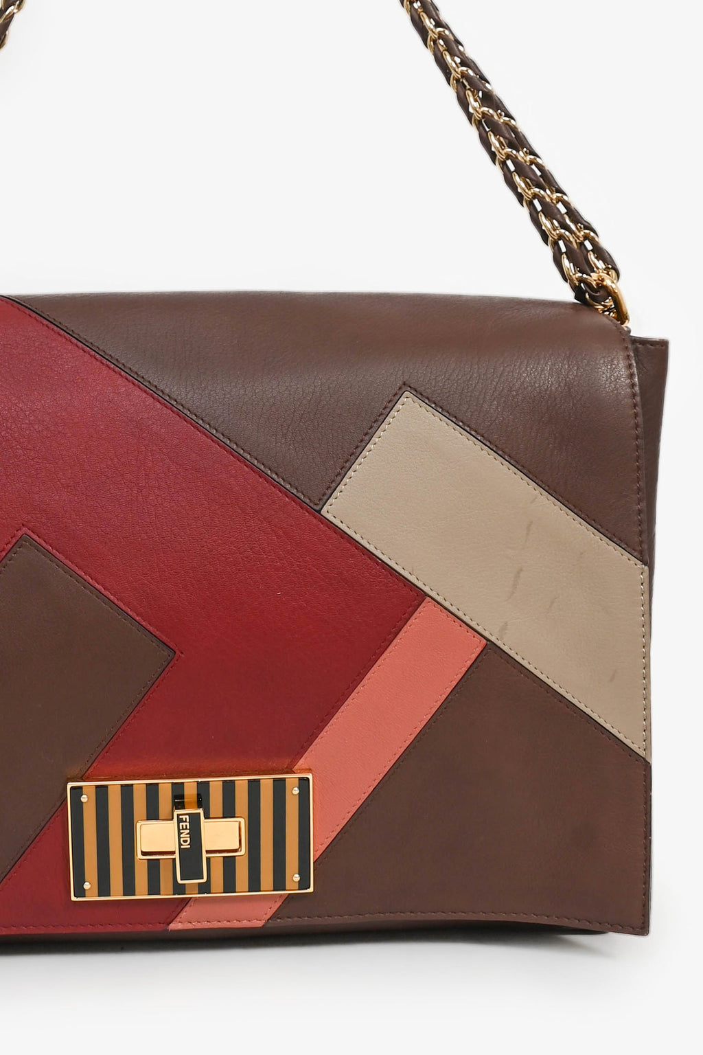 Fendi Brown/Red Leather 'Claudia' Shoulder Bag