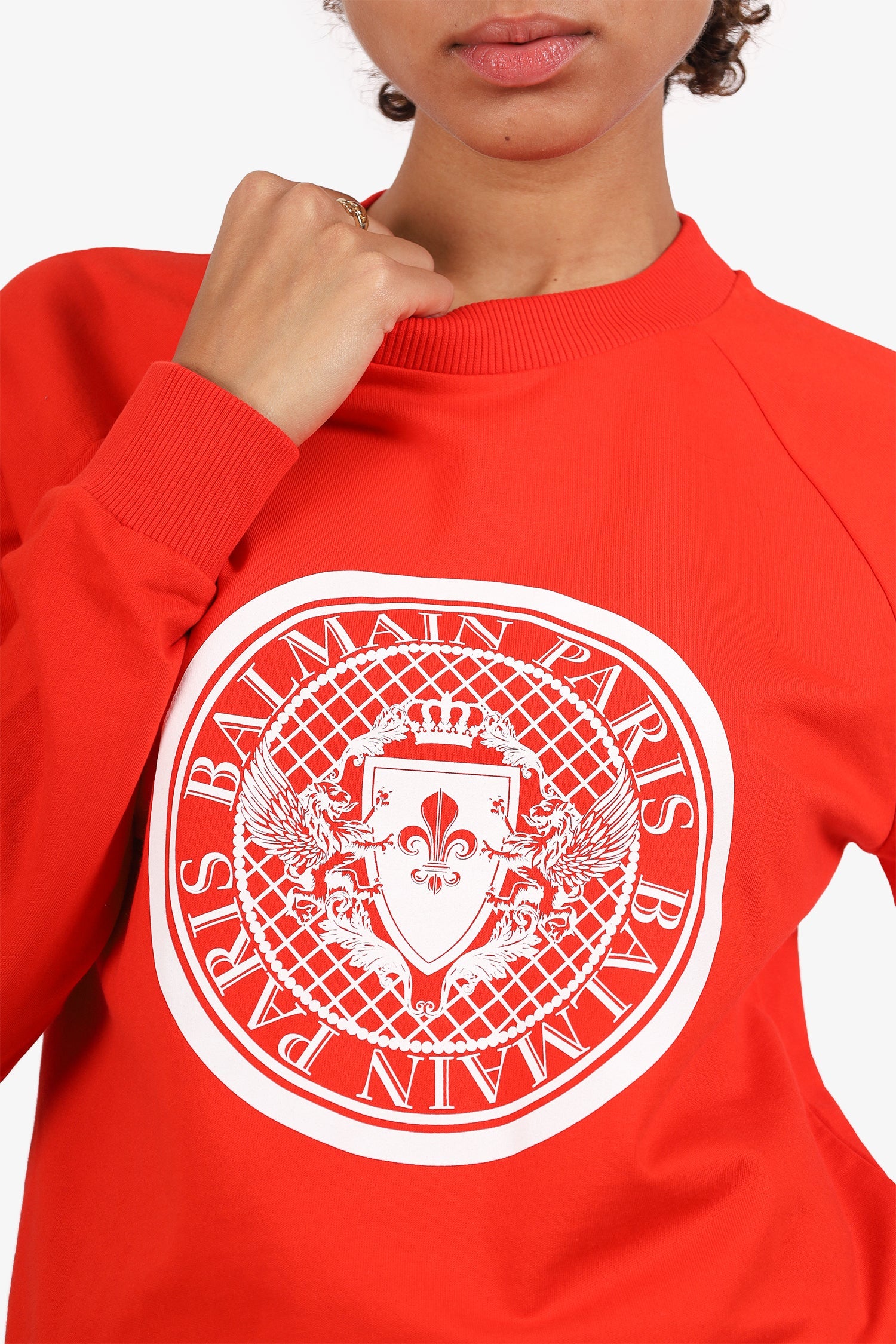 Balmain Red Logo Print Sweatshirt Size 38