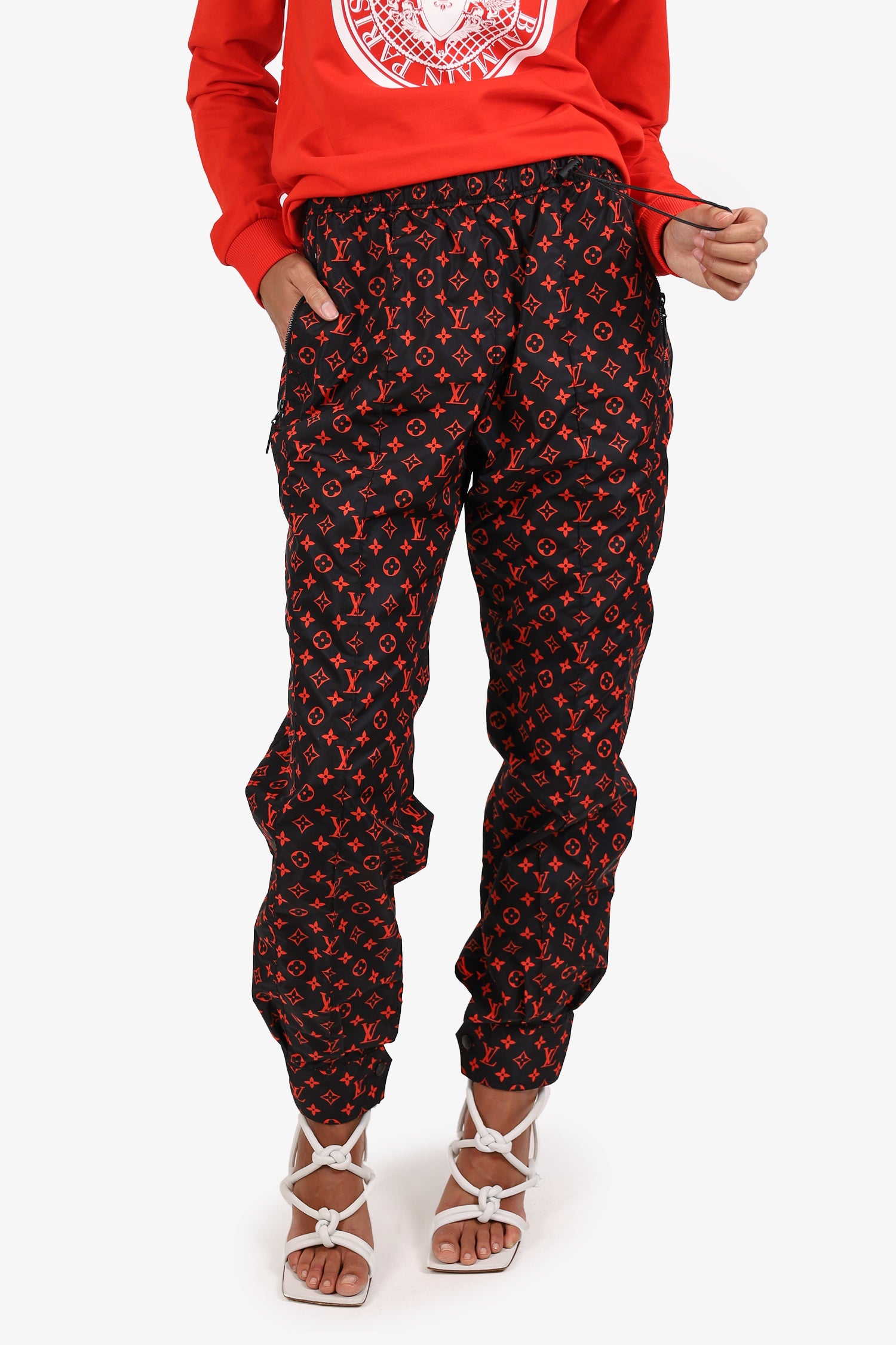 Louis Vuitton Black/Red Monogram Nylon Track Pants Size 38
