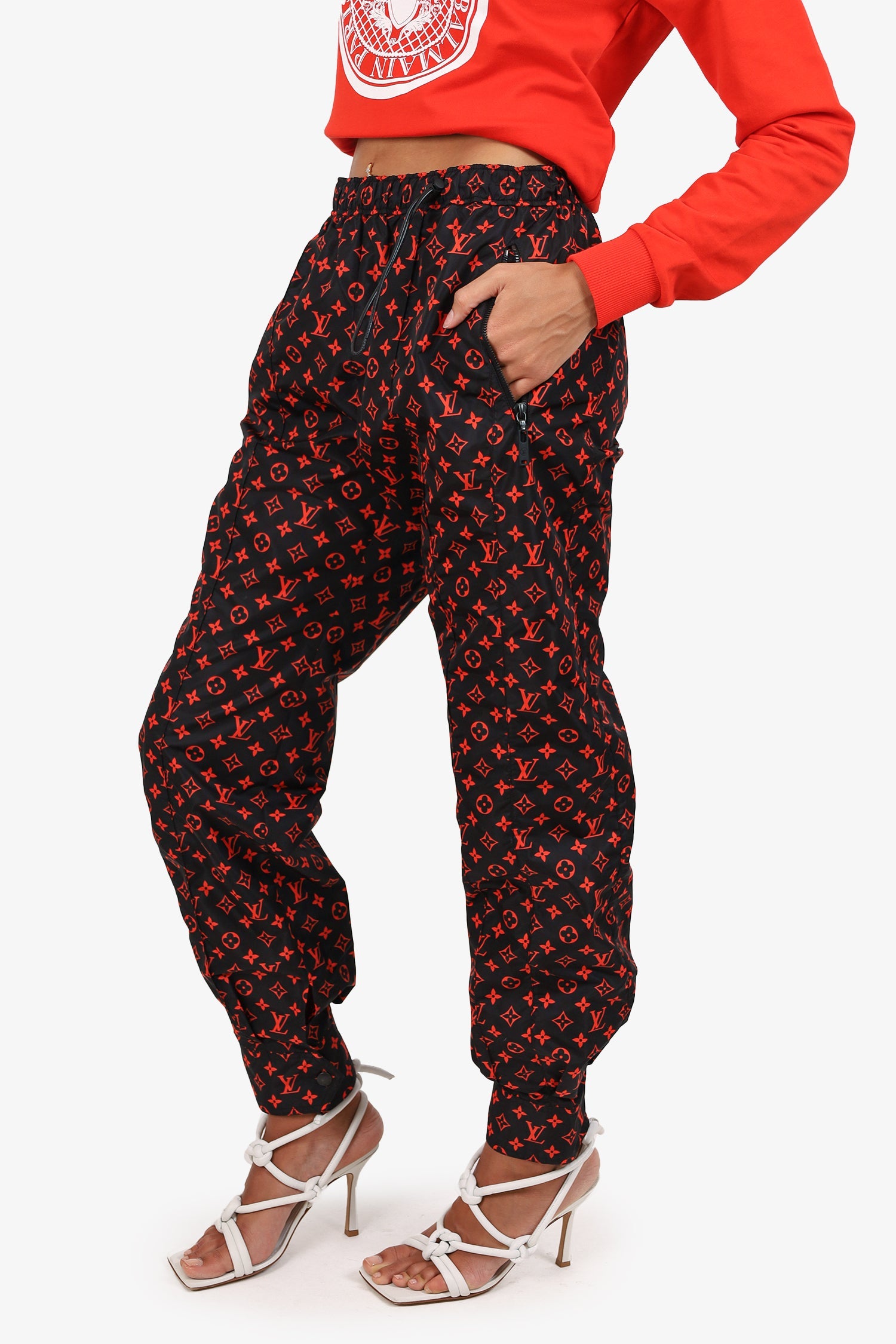 Louis Vuitton Black/Red Monogram Nylon Track Pants Size 38