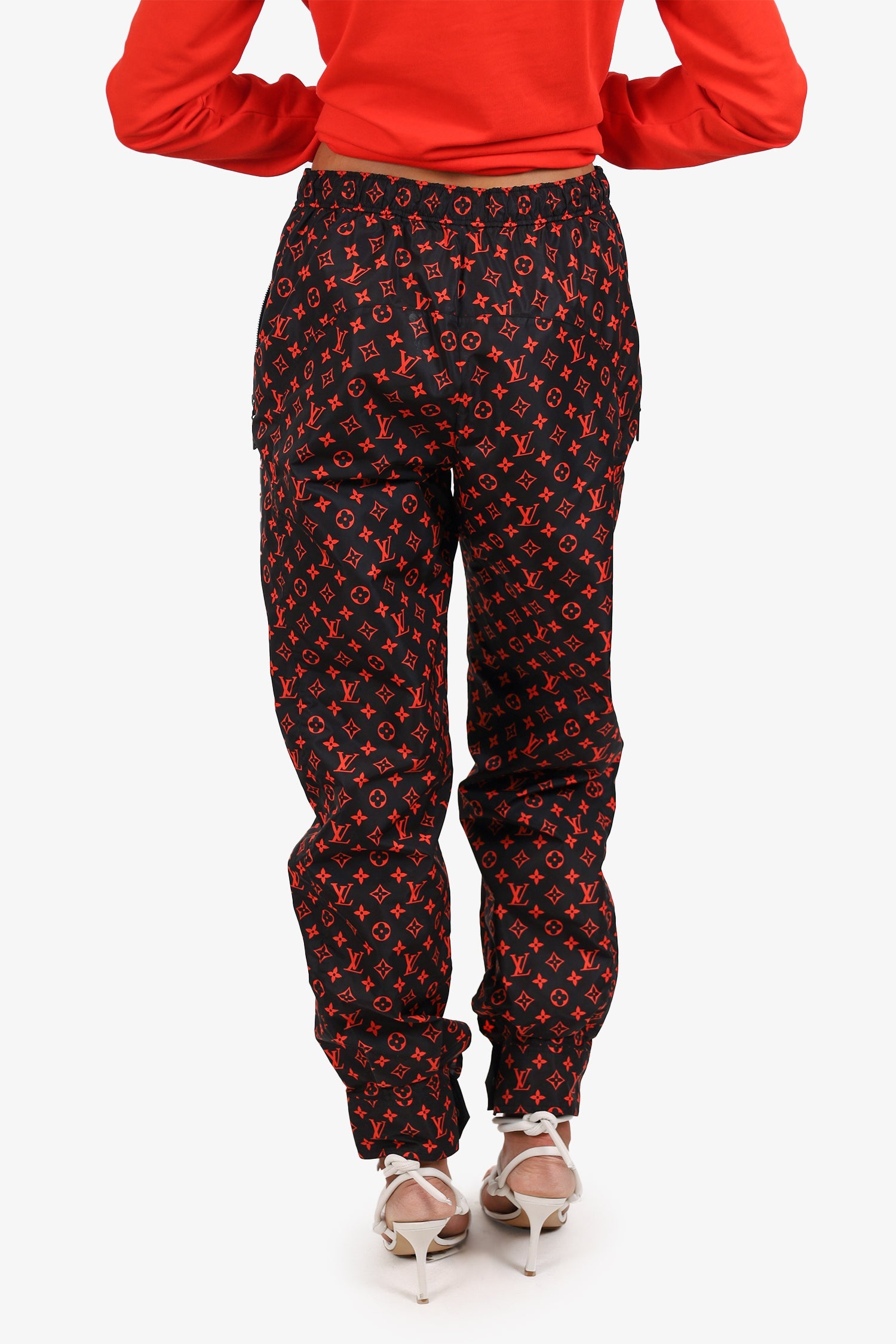 Louis Vuitton Black/Red Monogram Nylon Track Pants Size 38