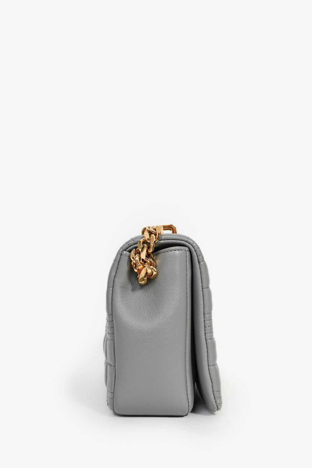 Burberry Grey Leather Quilted TB Logo Lola Flap Crossbody