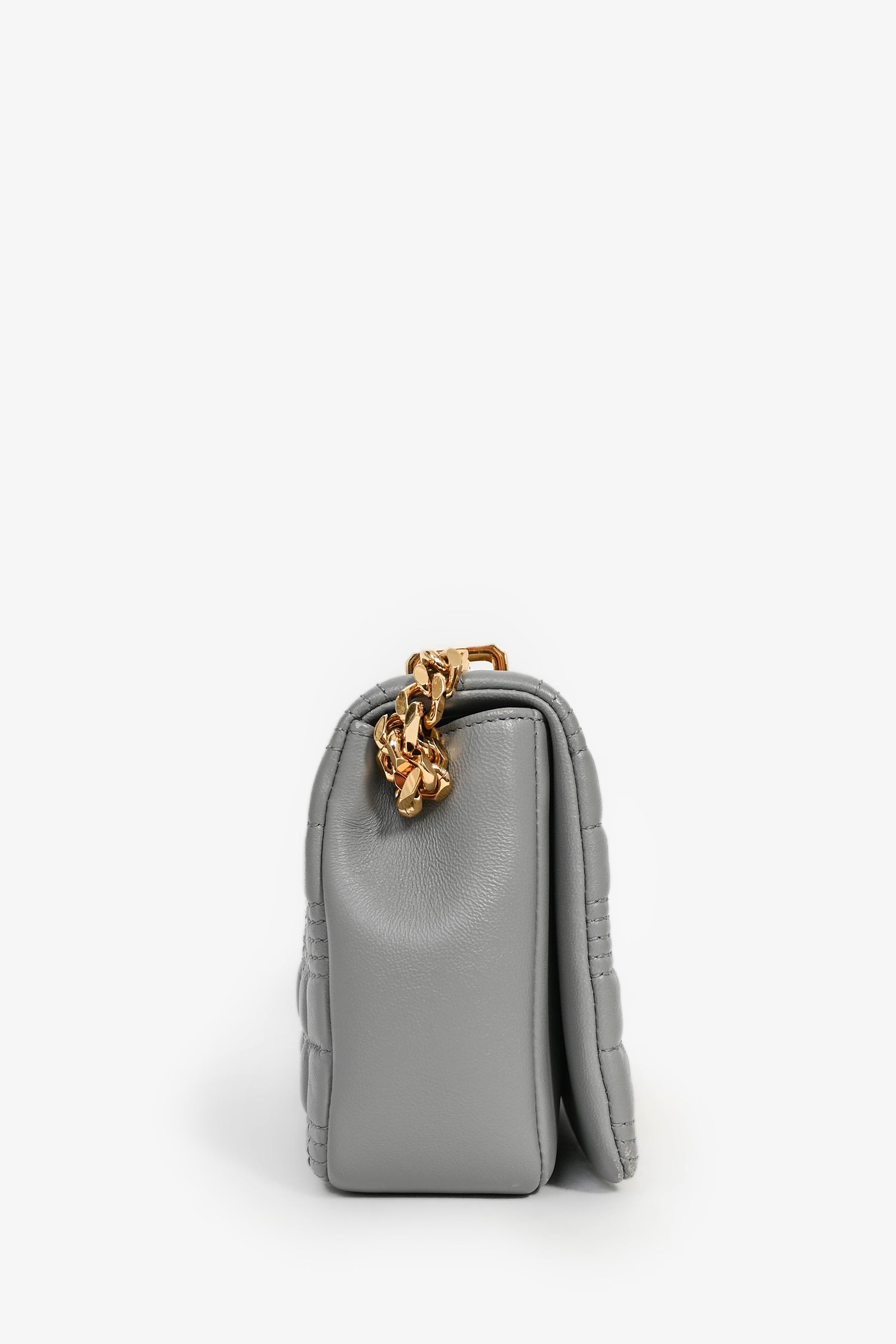Burberry Grey Leather Quilted TB Logo Lola Flap Crossbody