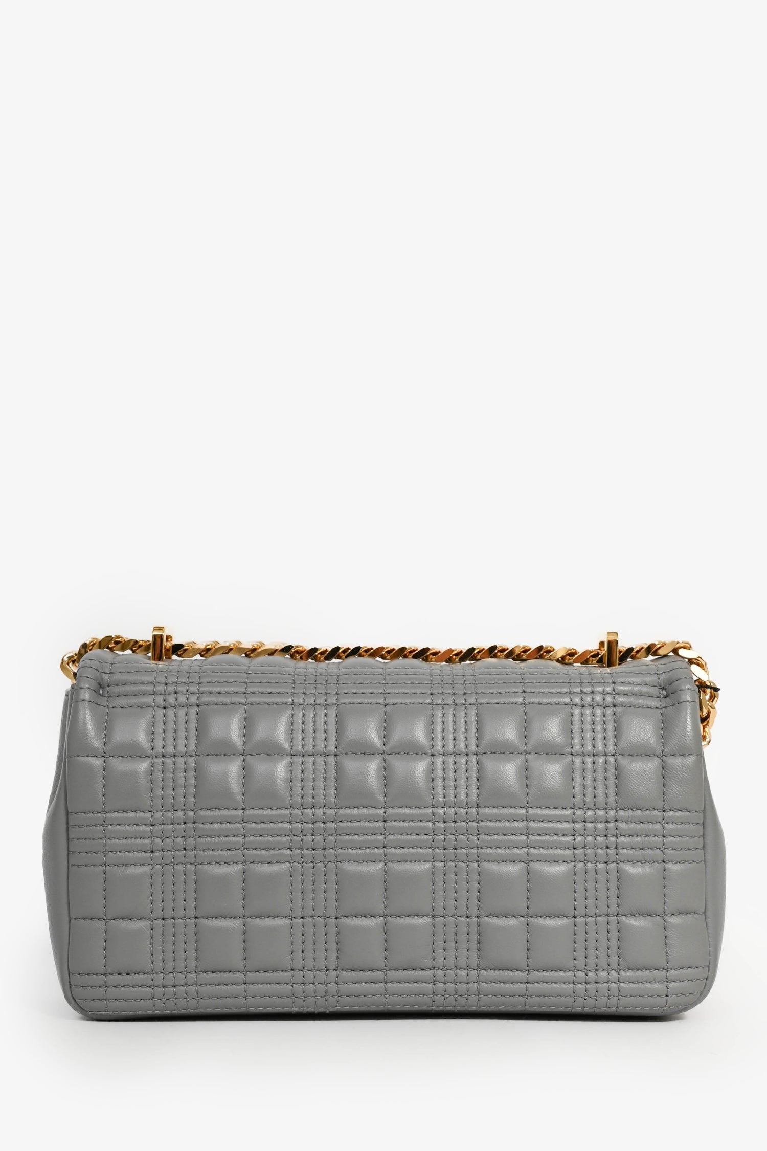 Burberry Grey Leather Quilted TB Logo Lola Flap Crossbody