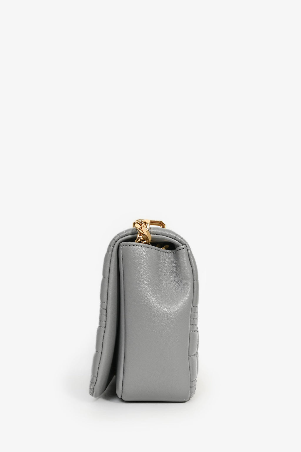 Burberry Grey Leather Quilted TB Logo Lola Flap Crossbody